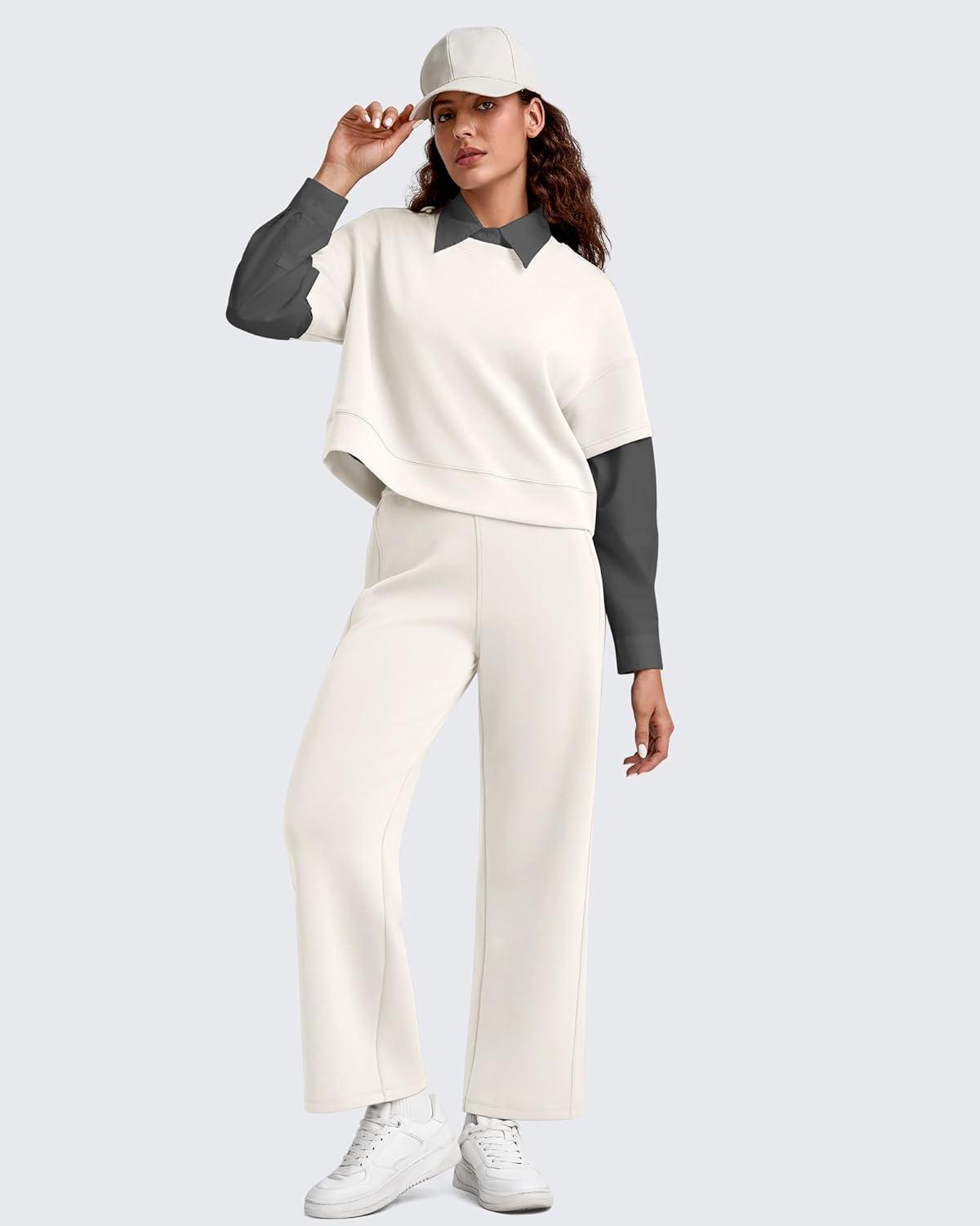 imageG4Free Smoofit Modal Soft 24quot26quot28quot Wide Leg Ankle Sweatpants for Women Elastic Waist 78 Length Golf Casual PantsIvory