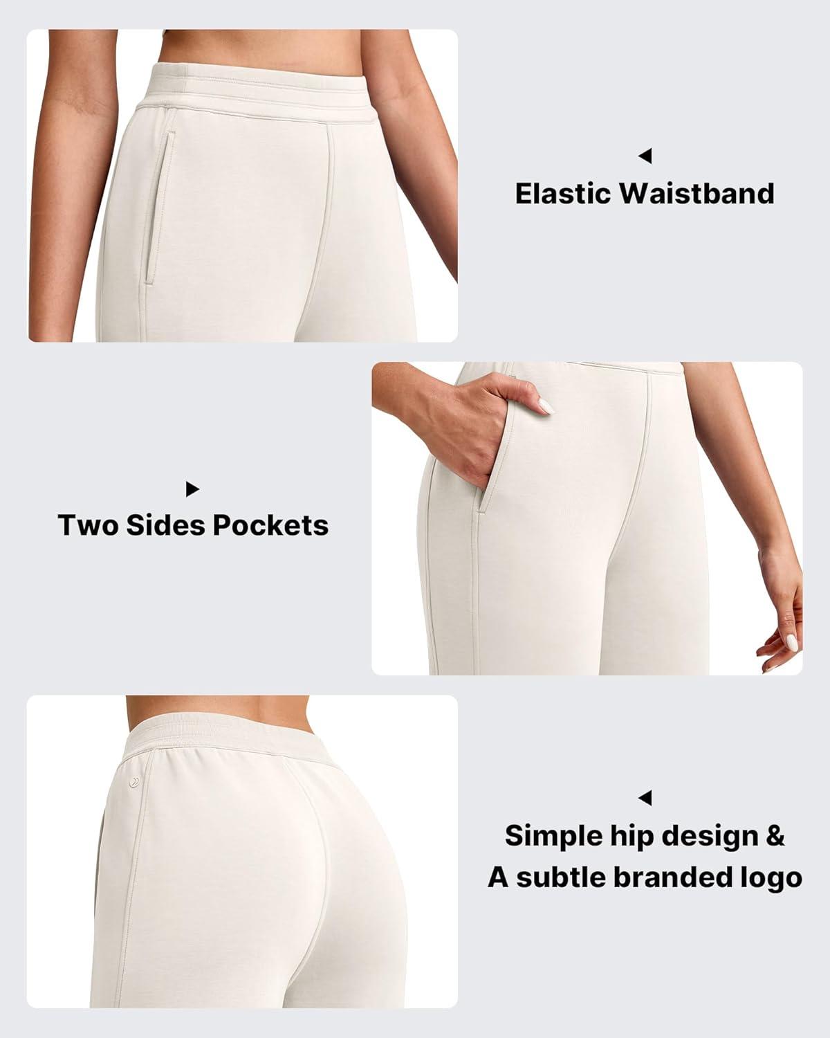 imageG4Free Smoofit Modal Soft 24quot26quot28quot Wide Leg Ankle Sweatpants for Women Elastic Waist 78 Length Golf Casual PantsIvory