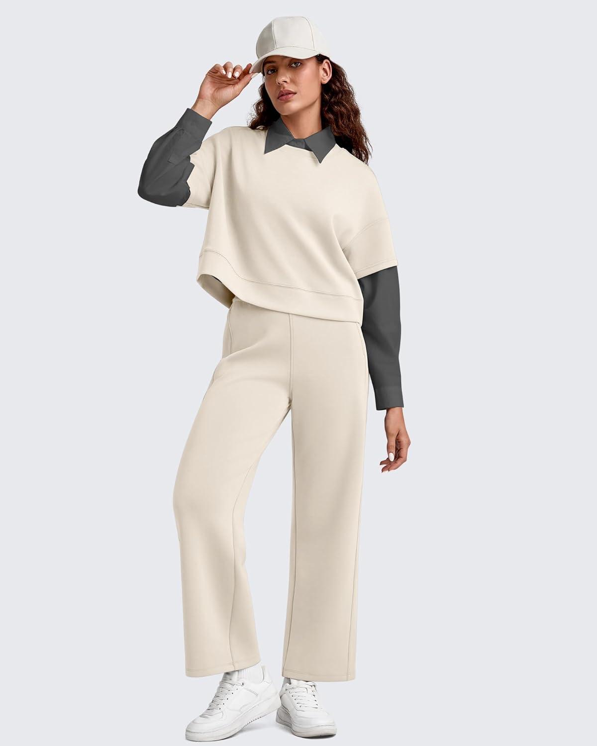 imageG4Free Smoofit Modal Soft 24quot26quot28quot Wide Leg Ankle Sweatpants for Women Elastic Waist 78 Length Golf Casual PantsLight Khaki