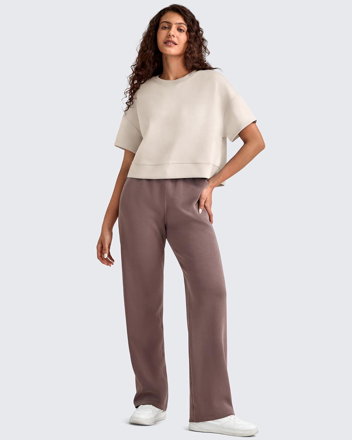 imageG4Free Smoofit Modal Soft Boxy Tee Shirts for Women Short Sleeve Drop Shoulder Crew Neck Basic Tops Casual LoungeLight Khaki