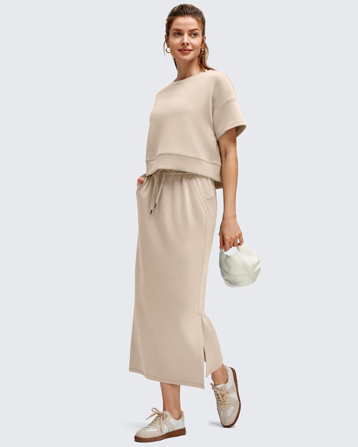 imageG4Free Smoofit Modal Soft Boxy Tee Shirts for Women Short Sleeve Drop Shoulder Crew Neck Basic Tops Casual LoungeLight Khaki