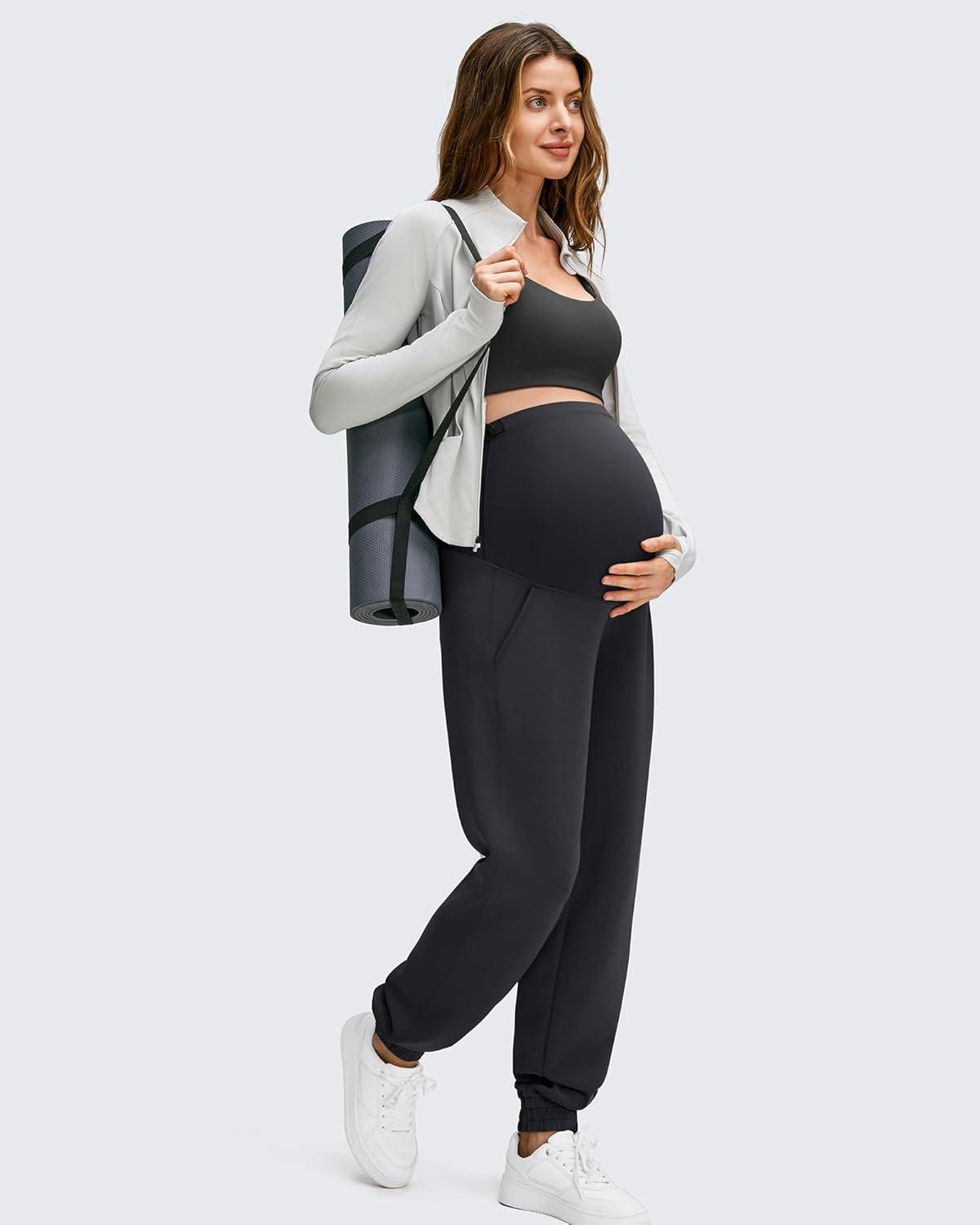 imageG4Free Smoofit Modal Soft Maternity Joggers with Pockets Over The Belly Pregnancy Casual SweatpantsBlack