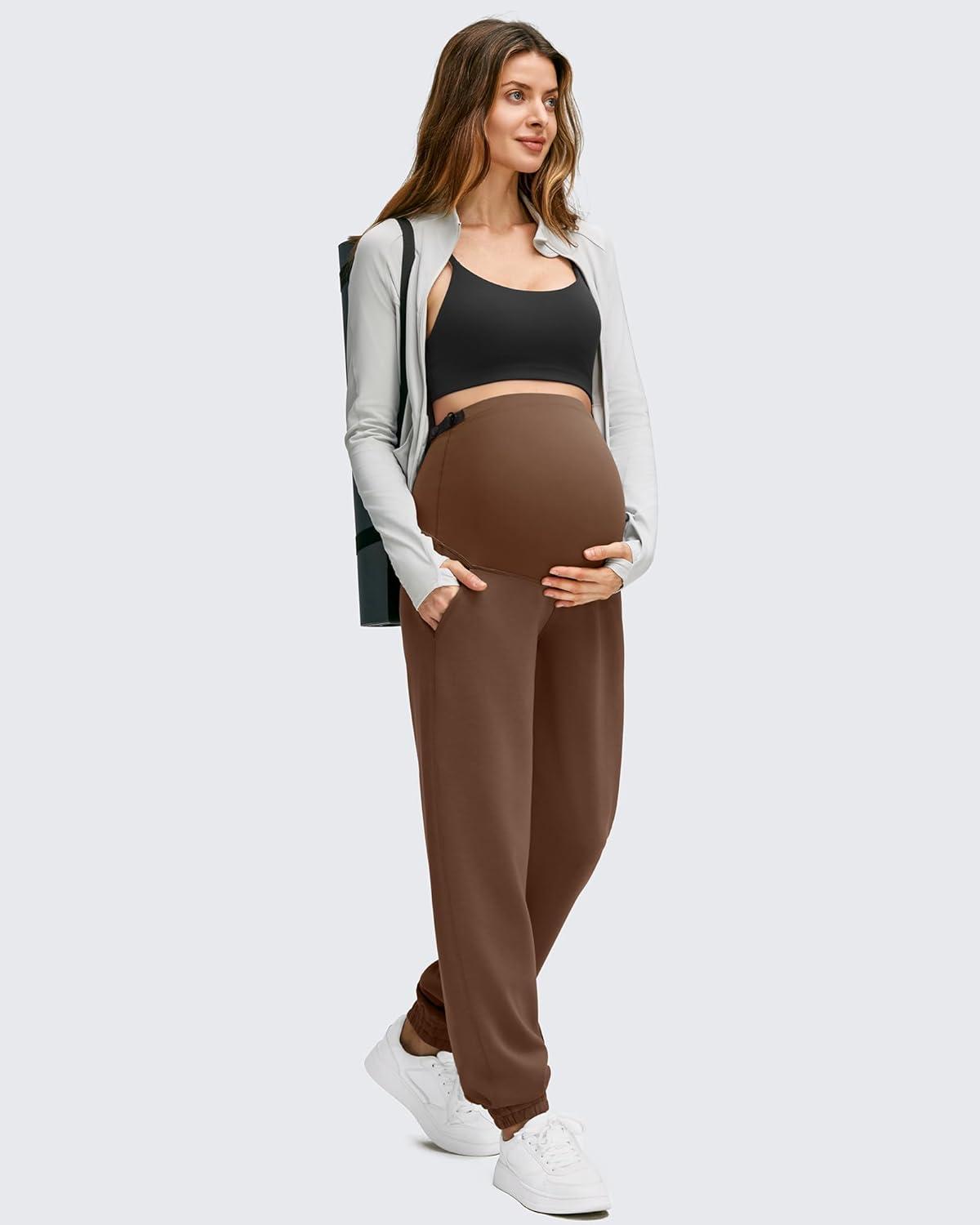 imageG4Free Smoofit Modal Soft Maternity Joggers with Pockets Over The Belly Pregnancy Casual SweatpantsDark Coffee