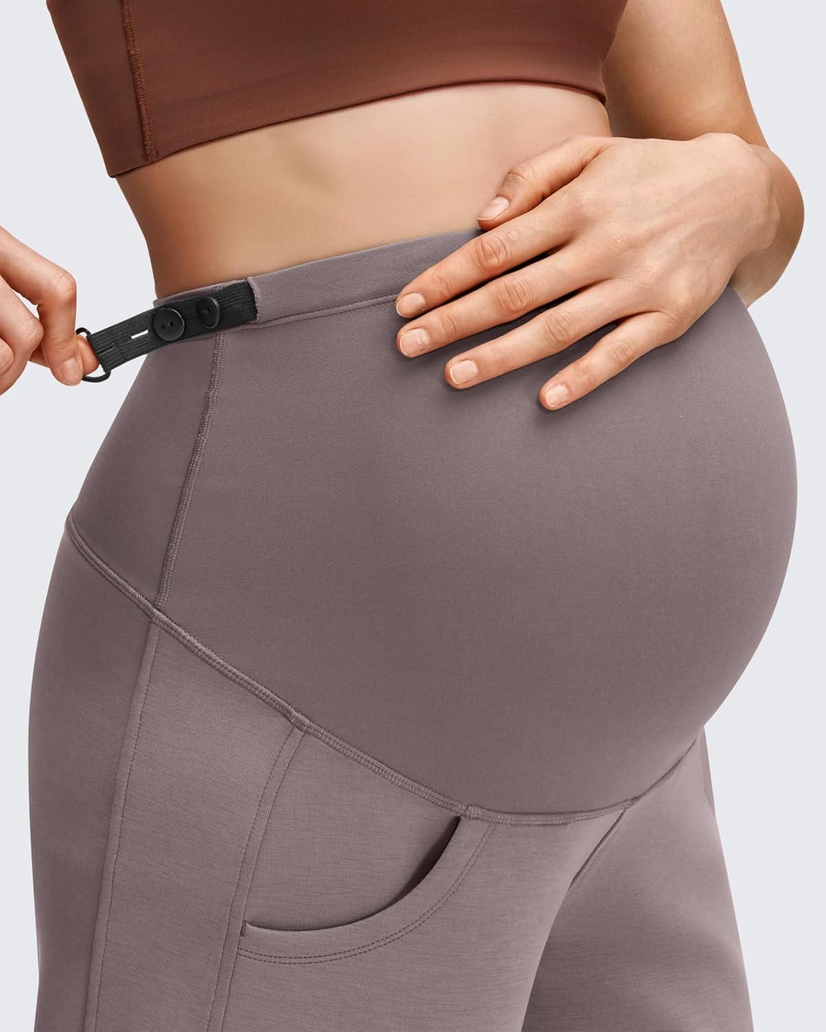 imageG4Free Smoofit Modal Soft Maternity Pants with Pockets Over The Belly Pregnancy Wide Leg SweatpantsTaupe