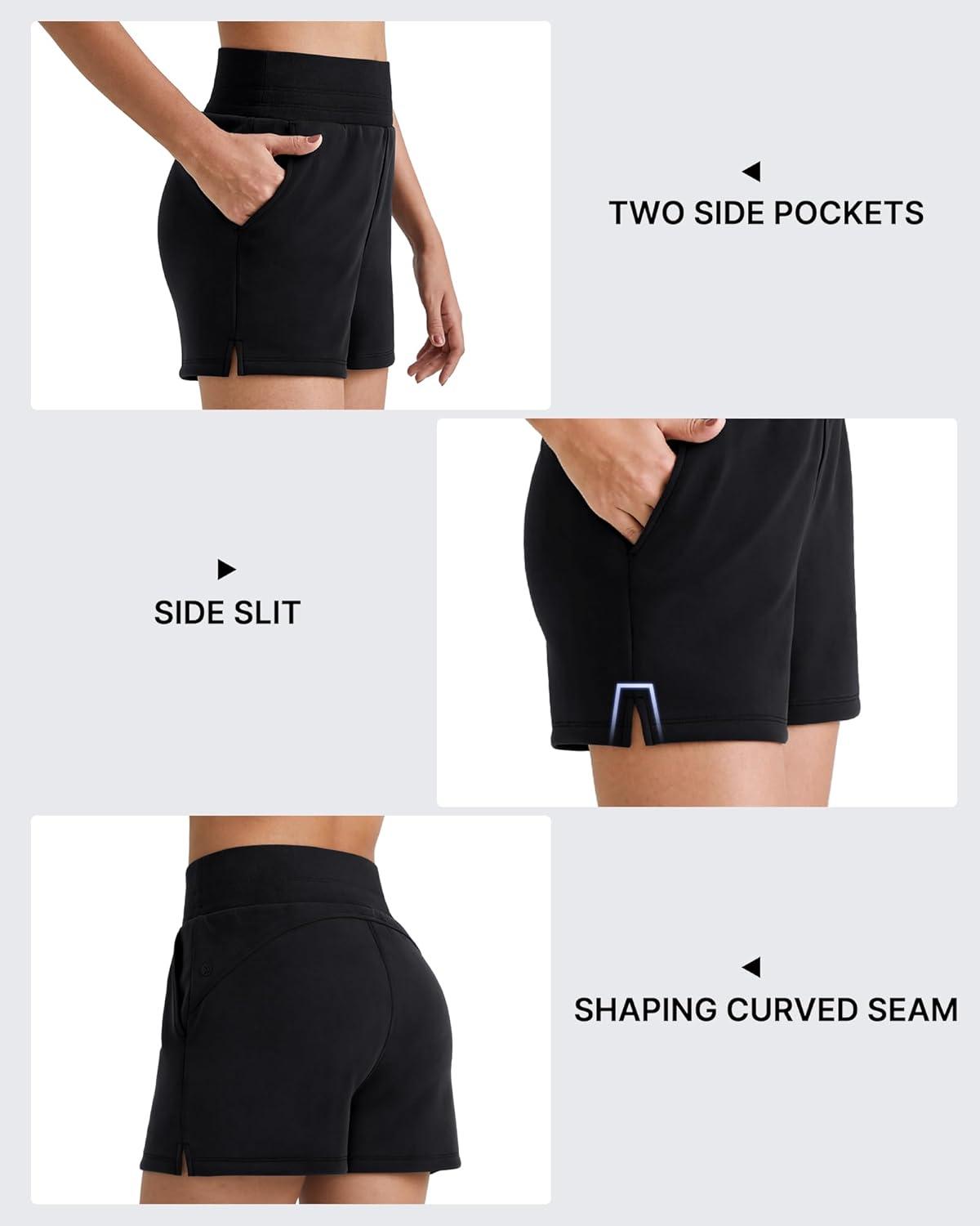 imageG4Free Smoofit Modal Soft Sweat Shorts for Women High Waist Athletic Shorts for Summer Casual Relaxed with PocketsBlack