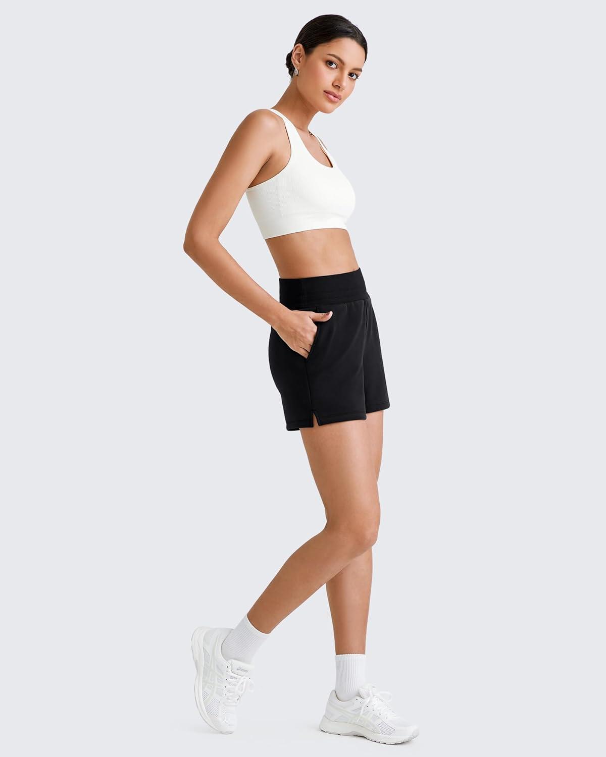 imageG4Free Smoofit Modal Soft Sweat Shorts for Women High Waist Athletic Shorts for Summer Casual Relaxed with PocketsBlack
