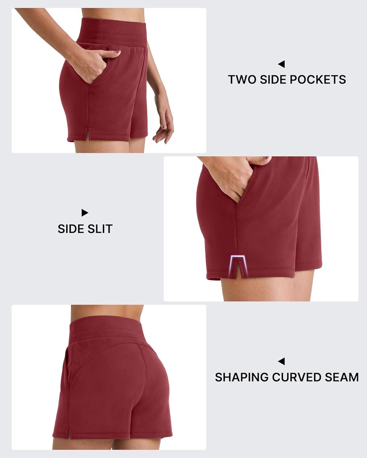 imageG4Free Smoofit Modal Soft Sweat Shorts for Women High Waist Athletic Shorts for Summer Casual Relaxed with PocketsDark Burgundy