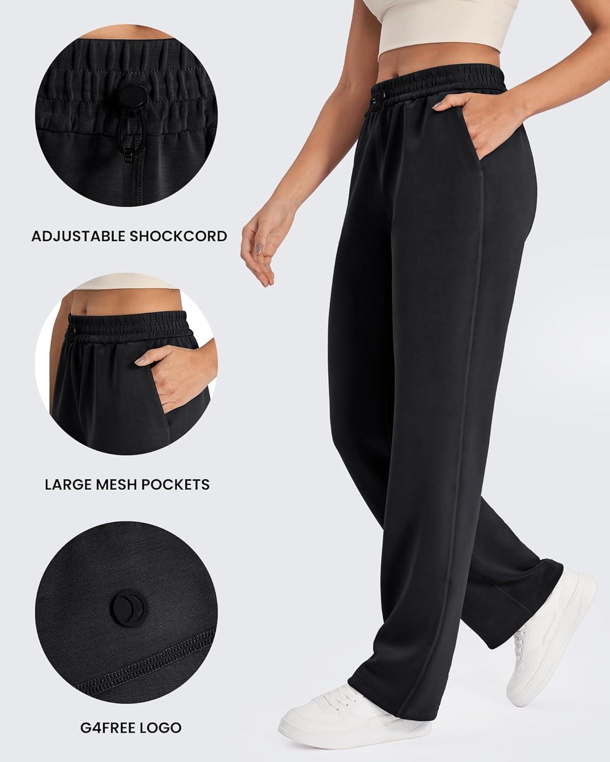 imageG4Free Smoofit Modal Soft Wide Leg Sweatpants Yoga Pants with Pockets Drawcord Casual Lounge Pants PetiteRegularTallBlack