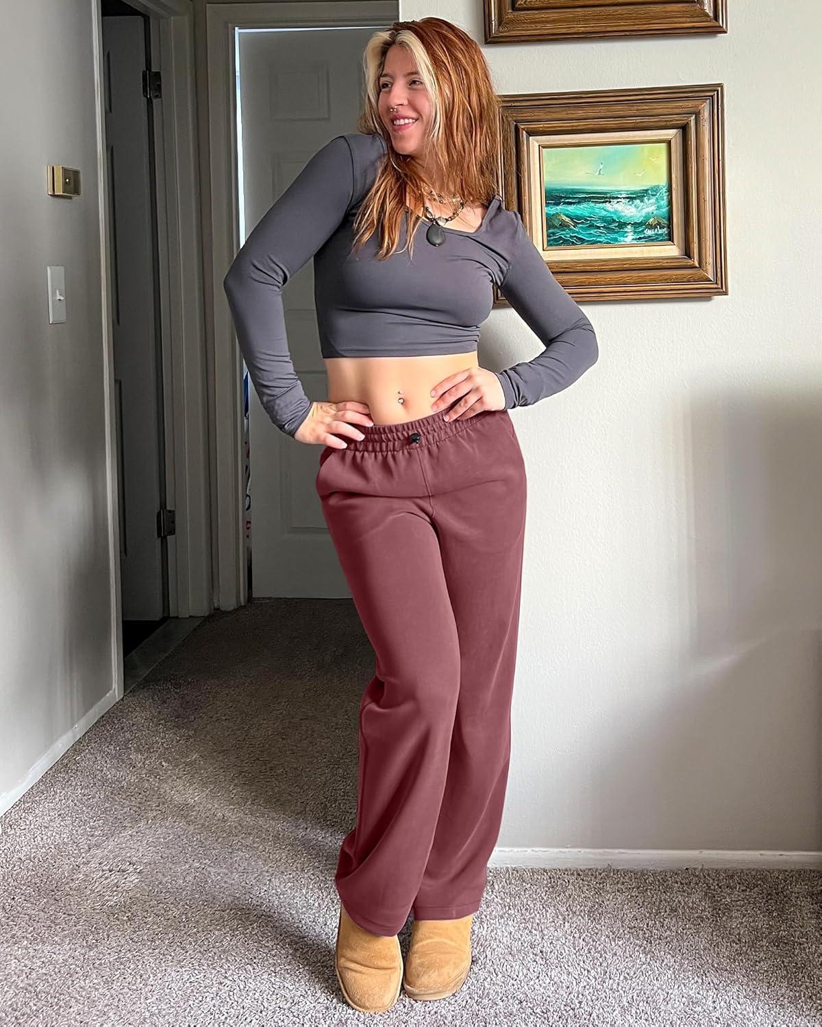imageG4Free Smoofit Modal Soft Wide Leg Sweatpants Yoga Pants with Pockets Drawcord Casual Lounge Pants PetiteRegularTallDark Burgundy