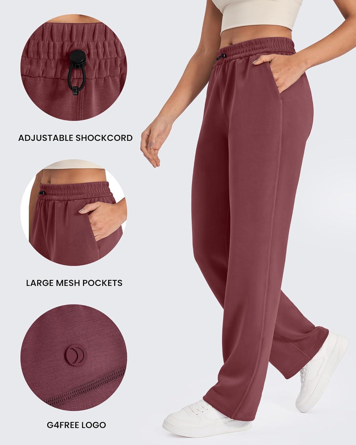 imageG4Free Smoofit Modal Soft Wide Leg Sweatpants Yoga Pants with Pockets Drawcord Casual Lounge Pants PetiteRegularTallDark Burgundy