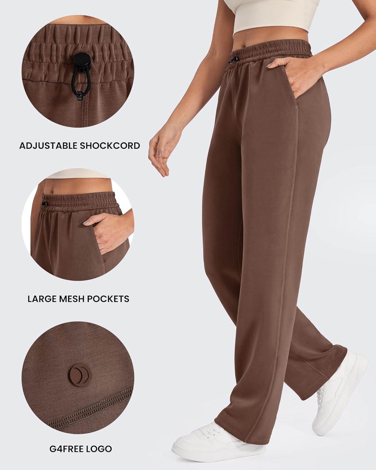 imageG4Free Smoofit Modal Soft Wide Leg Sweatpants Yoga Pants with Pockets Drawcord Casual Lounge Pants PetiteRegularTallDark Coffee