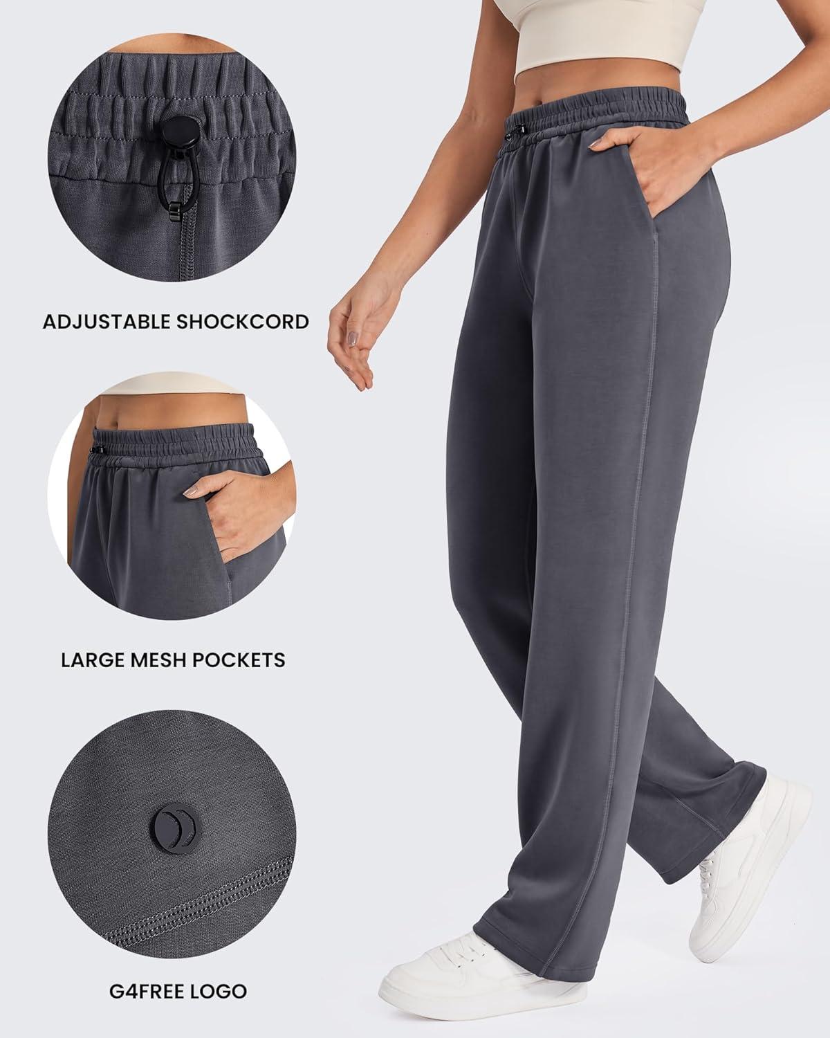imageG4Free Smoofit Modal Soft Wide Leg Sweatpants Yoga Pants with Pockets Drawcord Casual Lounge Pants PetiteRegularTallDark Grey