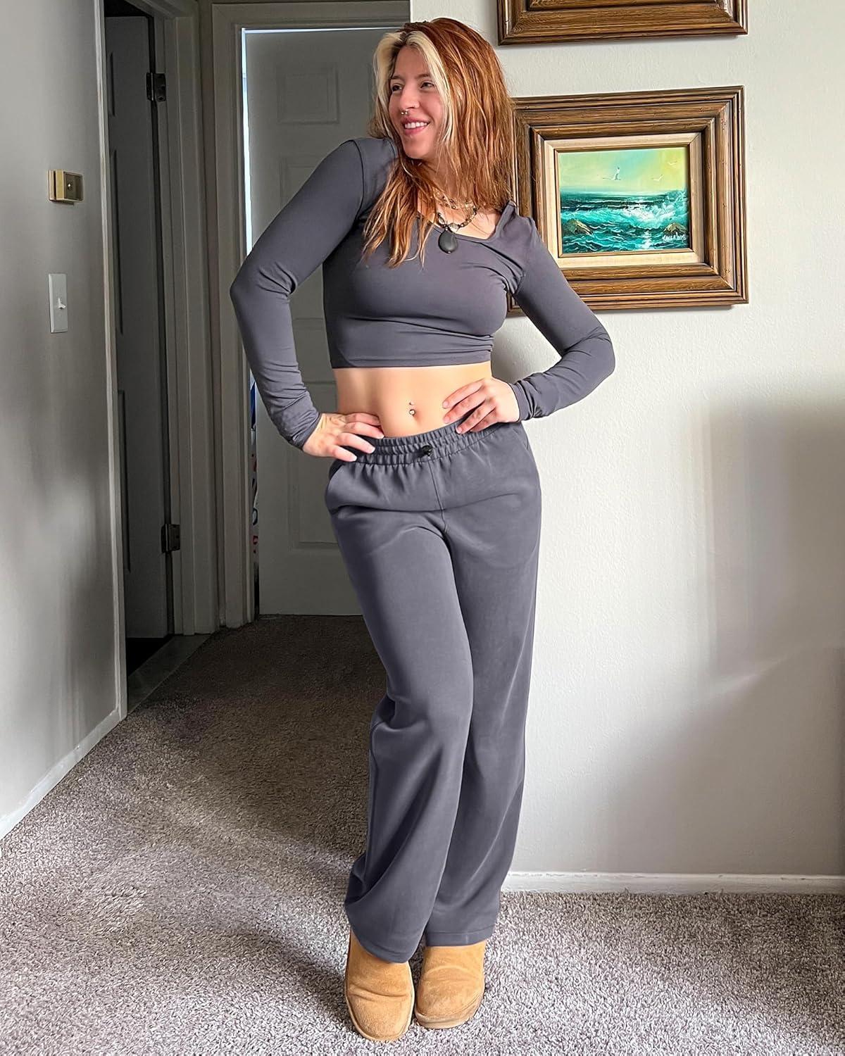 imageG4Free Smoofit Modal Soft Wide Leg Sweatpants Yoga Pants with Pockets Drawcord Casual Lounge Pants PetiteRegularTallDark Grey