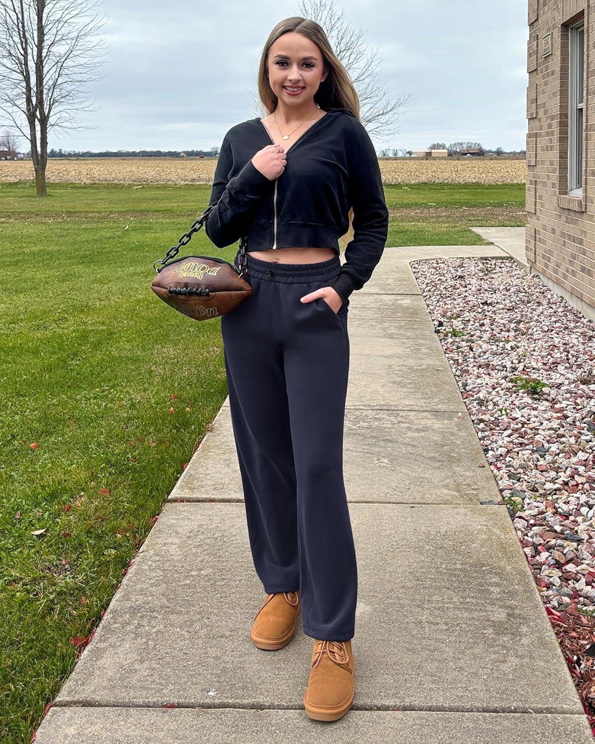 imageG4Free Smoofit Modal Soft Wide Leg Sweatpants Yoga Pants with Pockets Drawcord Casual Lounge Pants PetiteRegularTallDark Navy