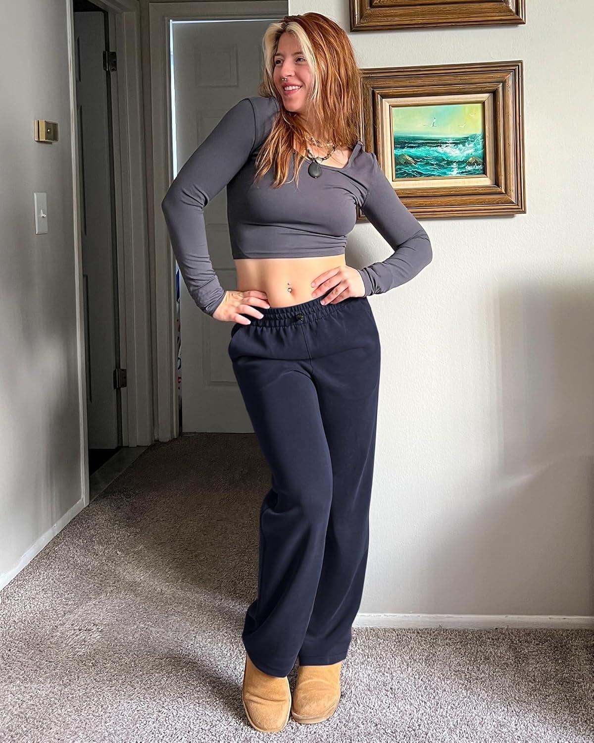 imageG4Free Smoofit Modal Soft Wide Leg Sweatpants Yoga Pants with Pockets Drawcord Casual Lounge Pants PetiteRegularTallDark Navy