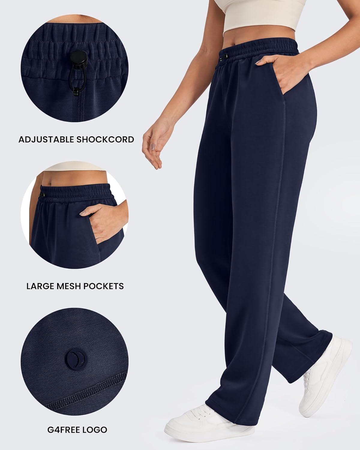 imageG4Free Smoofit Modal Soft Wide Leg Sweatpants Yoga Pants with Pockets Drawcord Casual Lounge Pants PetiteRegularTallDark Navy