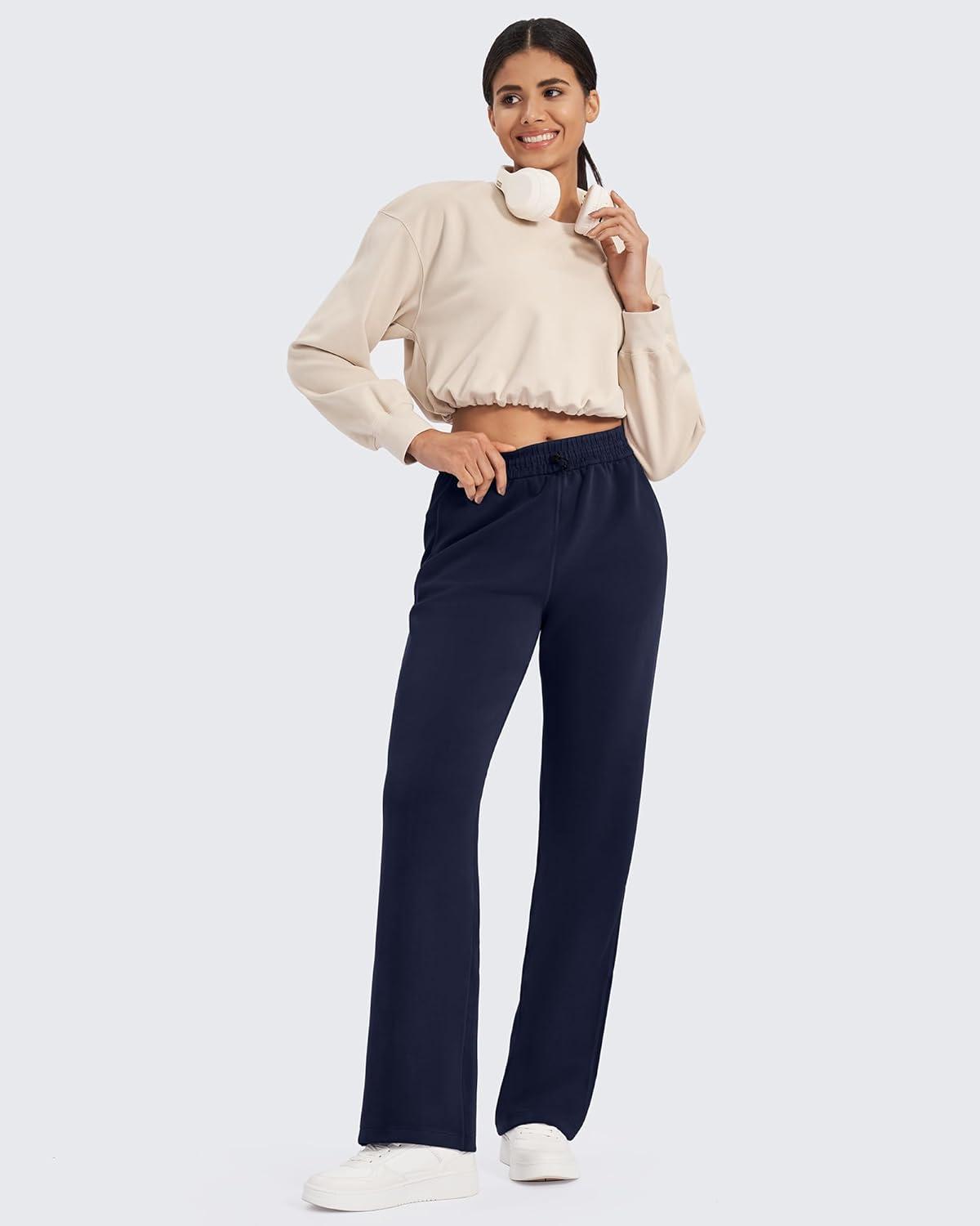 imageG4Free Smoofit Modal Soft Wide Leg Sweatpants Yoga Pants with Pockets Drawcord Casual Lounge Pants PetiteRegularTallDark Navy