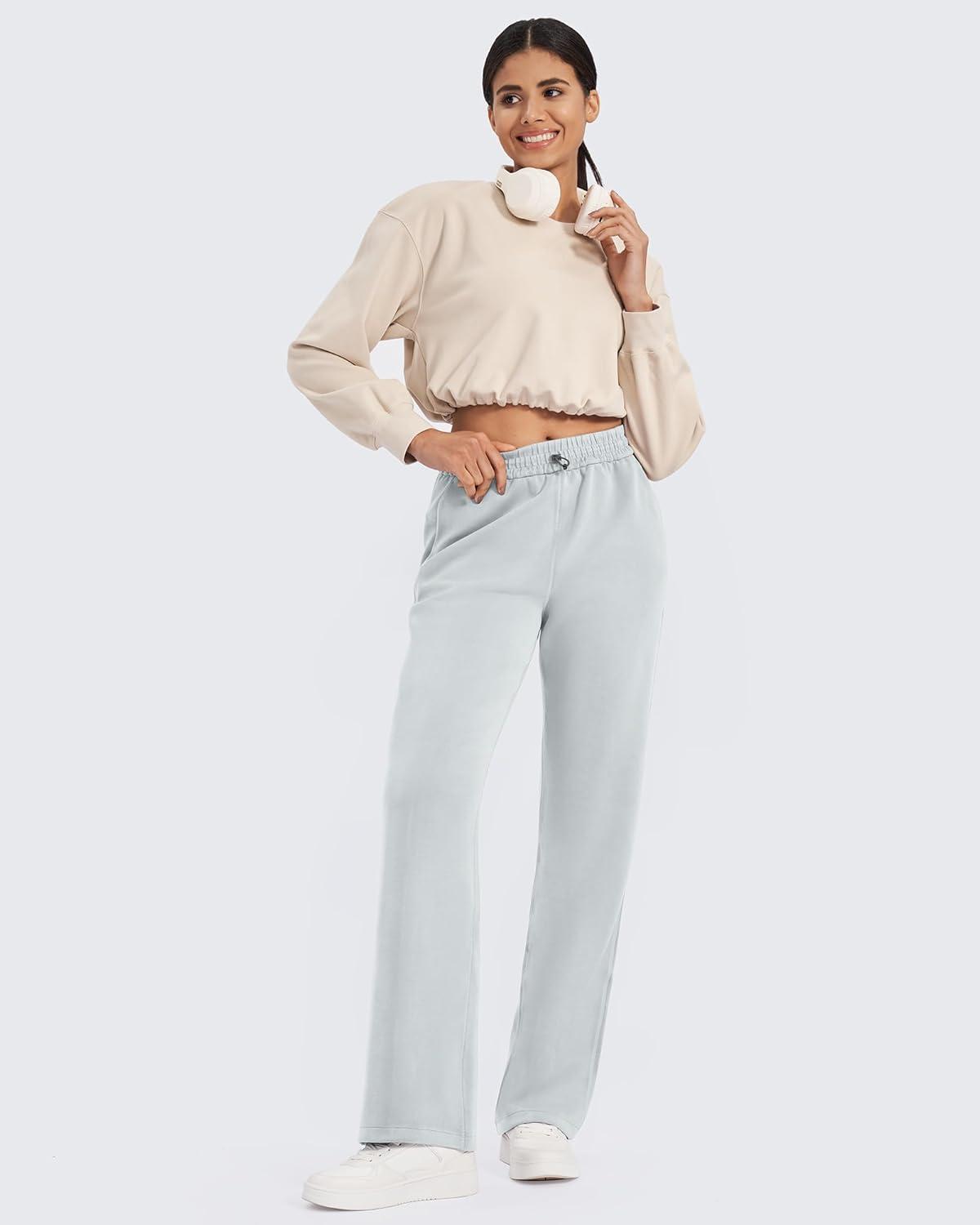 imageG4Free Smoofit Modal Soft Wide Leg Sweatpants Yoga Pants with Pockets Drawcord Casual Lounge Pants PetiteRegularTallLight Gray