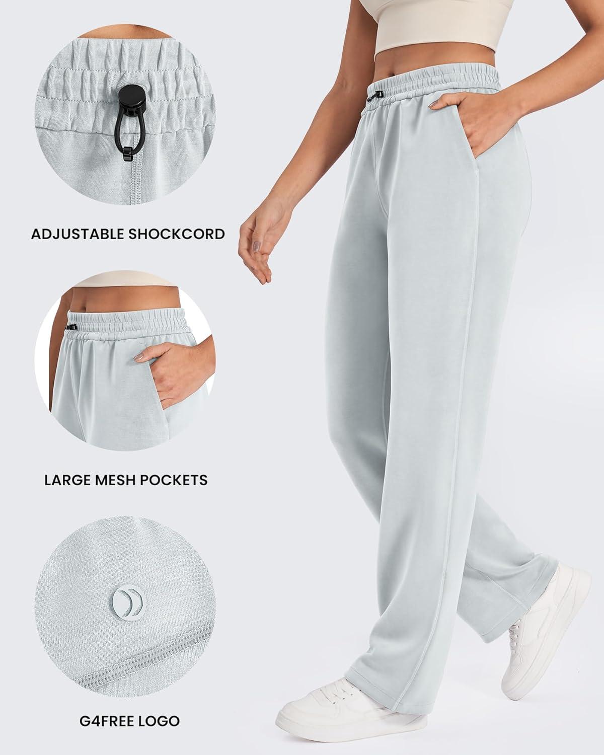 imageG4Free Smoofit Modal Soft Wide Leg Sweatpants Yoga Pants with Pockets Drawcord Casual Lounge Pants PetiteRegularTallLight Gray
