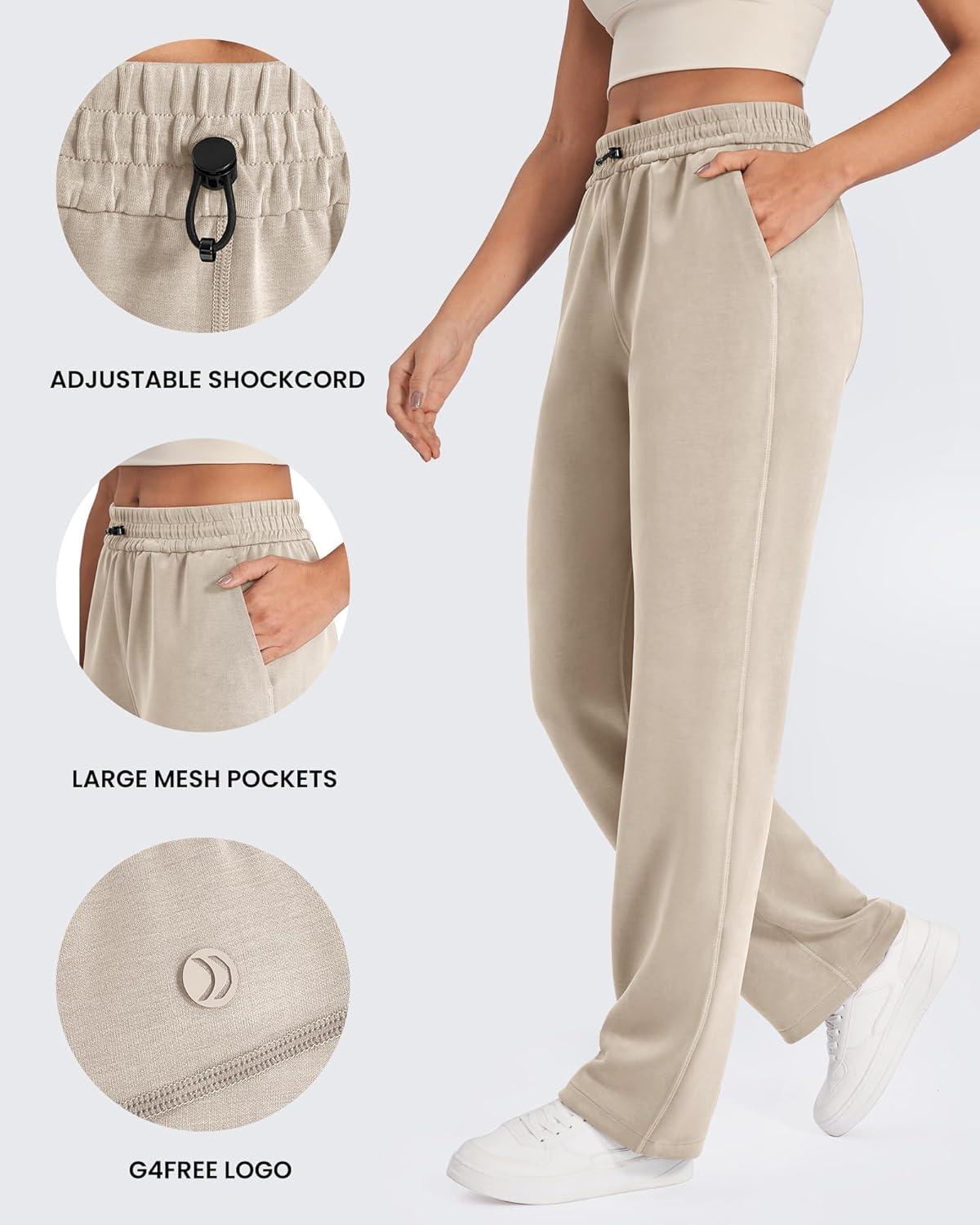 imageG4Free Smoofit Modal Soft Wide Leg Sweatpants Yoga Pants with Pockets Drawcord Casual Lounge Pants PetiteRegularTallLight Khaki