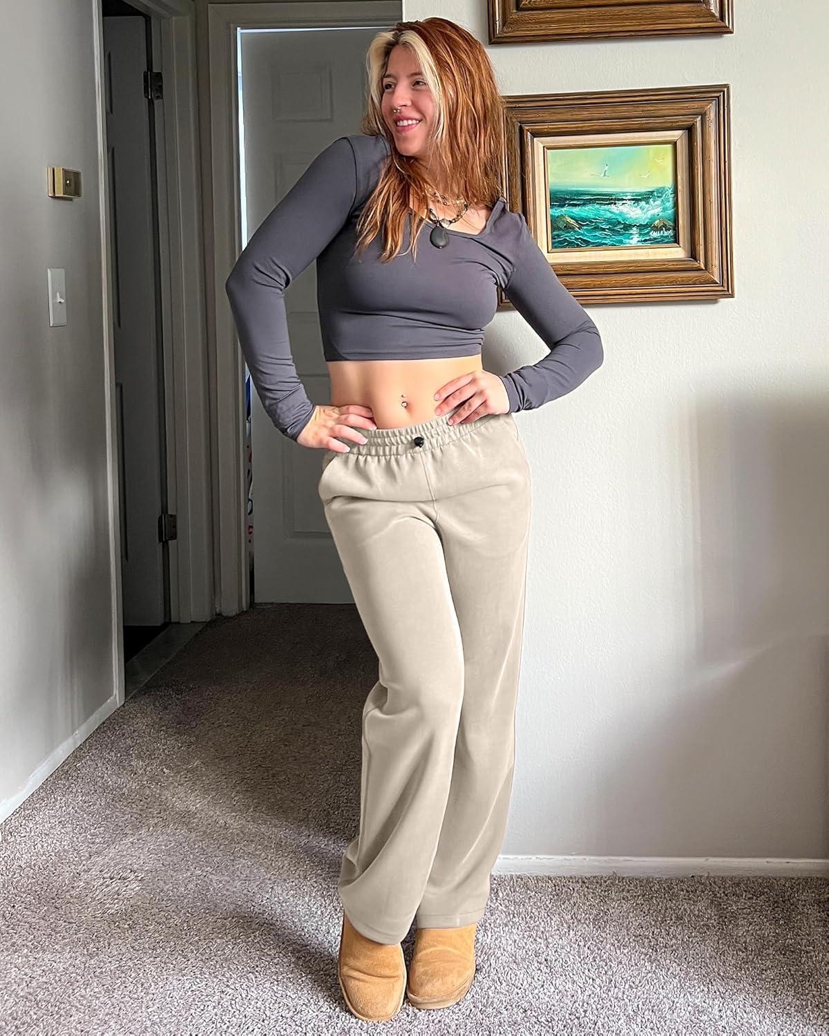 imageG4Free Smoofit Modal Soft Wide Leg Sweatpants Yoga Pants with Pockets Drawcord Casual Lounge Pants PetiteRegularTallLight Khaki