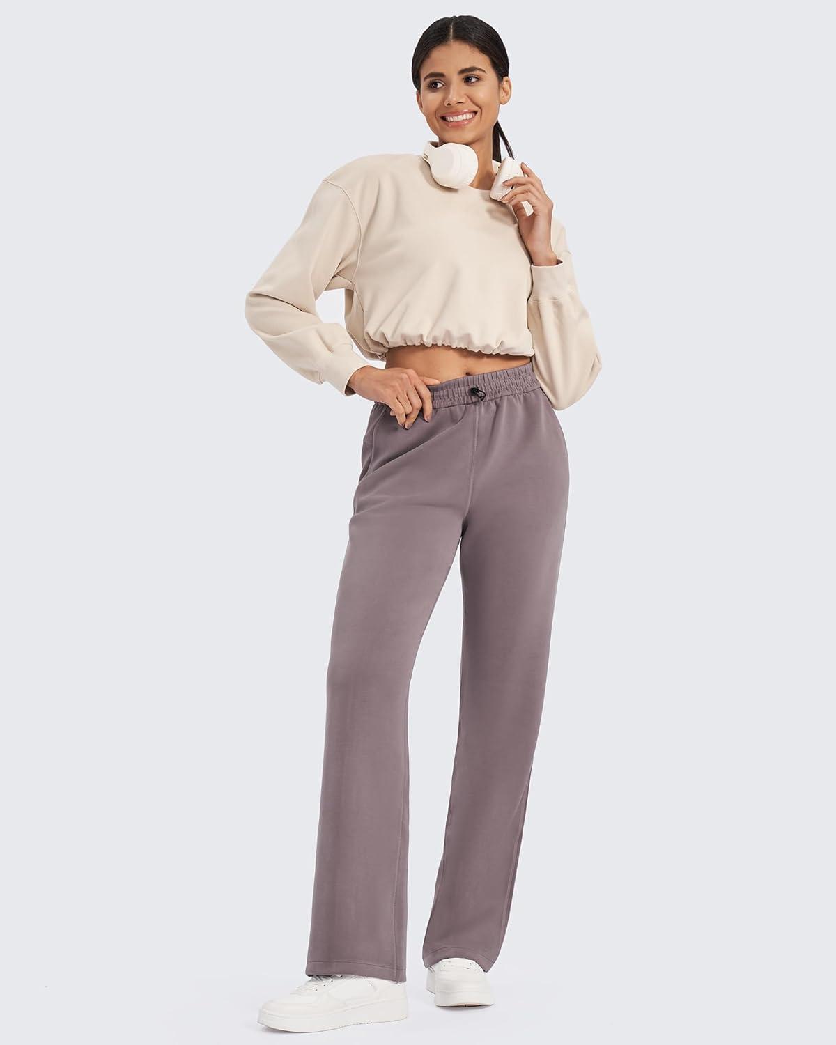 imageG4Free Smoofit Modal Soft Wide Leg Sweatpants Yoga Pants with Pockets Drawcord Casual Lounge Pants PetiteRegularTallTaupe