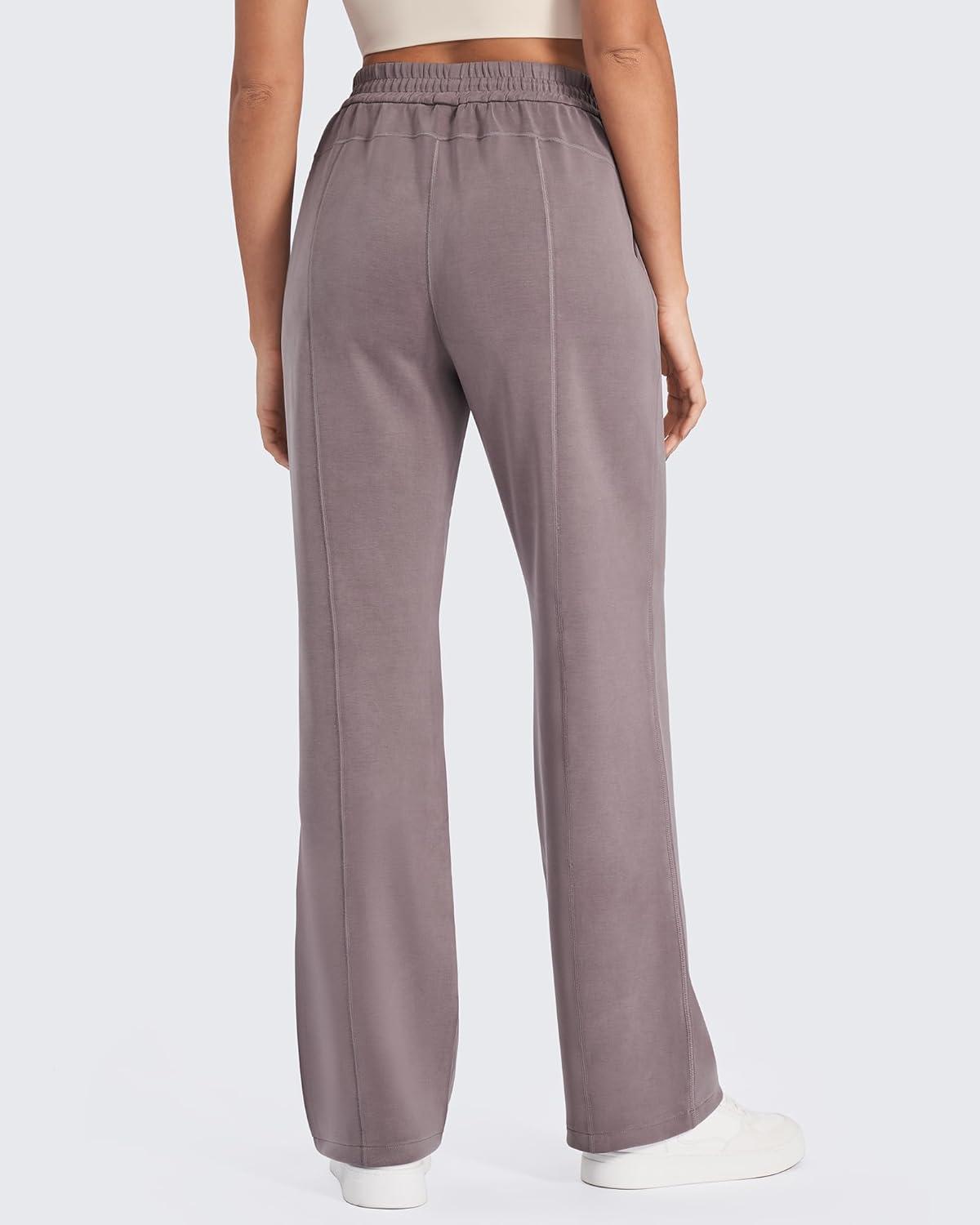 imageG4Free Smoofit Modal Soft Wide Leg Sweatpants Yoga Pants with Pockets Drawcord Casual Lounge Pants PetiteRegularTallTaupe