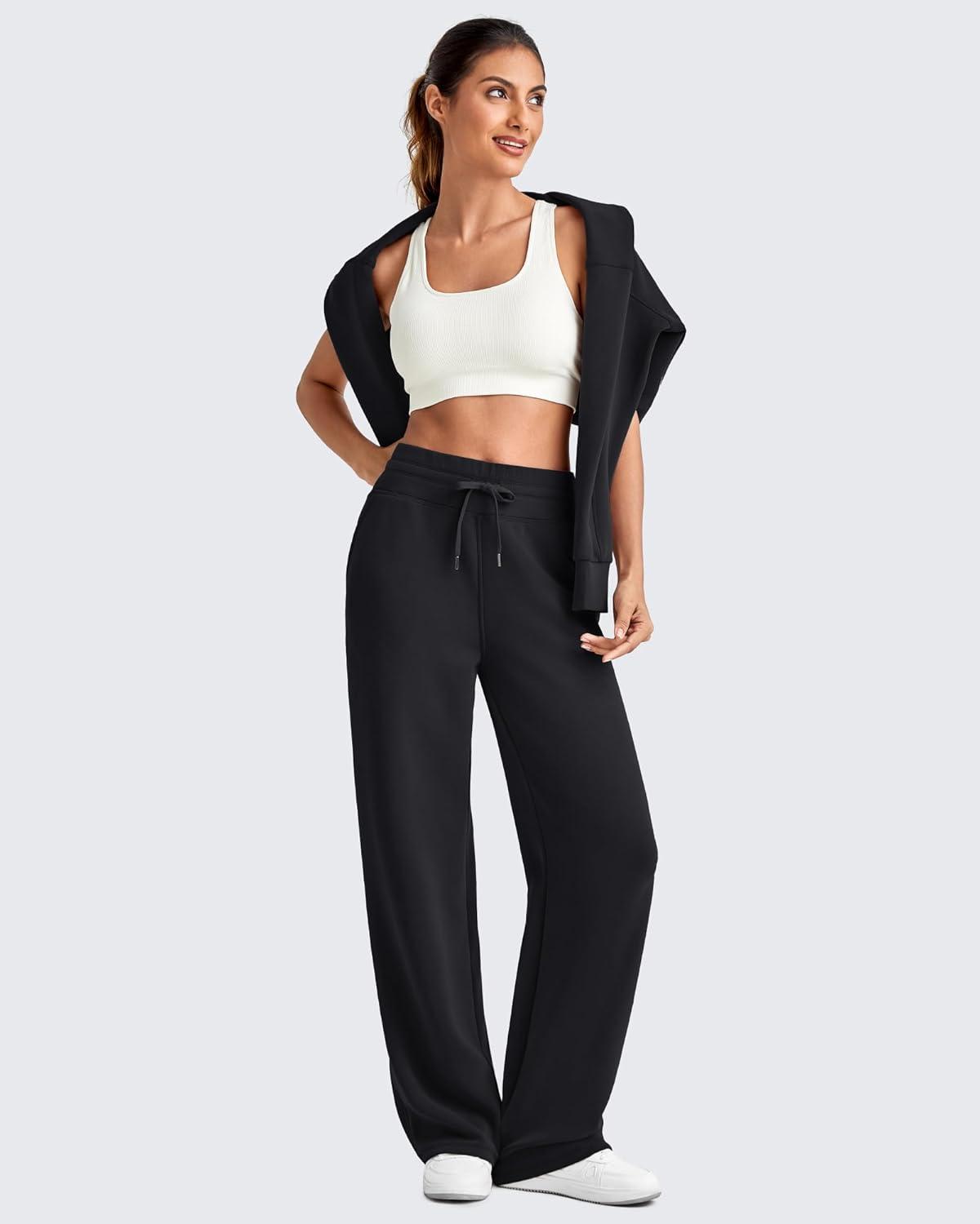 imageG4Free Smoofit Modal Soft Wide Leg Sweatpants for Women High Waist Drawstring Casual Lounge Pants with PocketsBlack