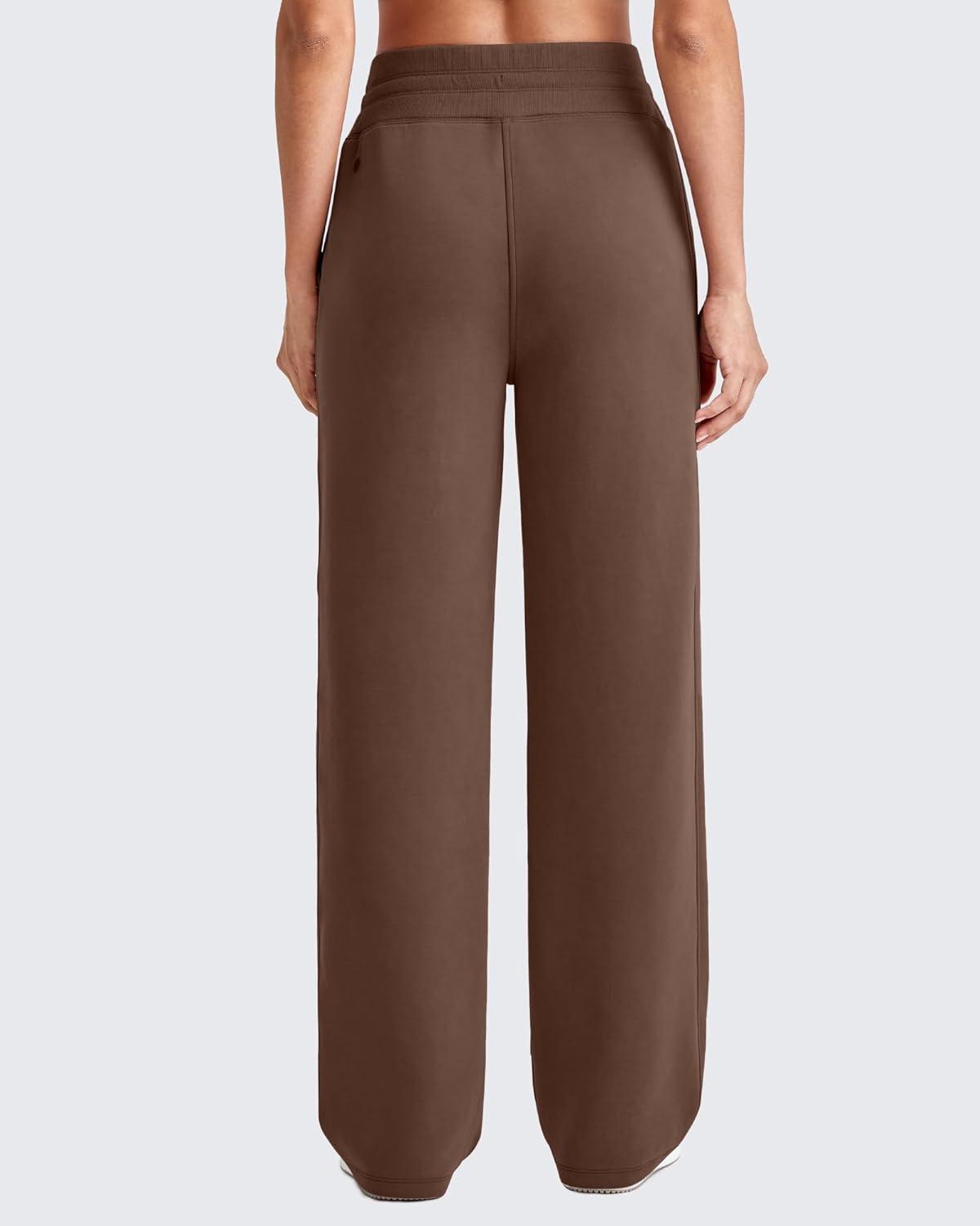 imageG4Free Smoofit Modal Soft Wide Leg Sweatpants for Women High Waist Drawstring Casual Lounge Pants with PocketsDark Coffee
