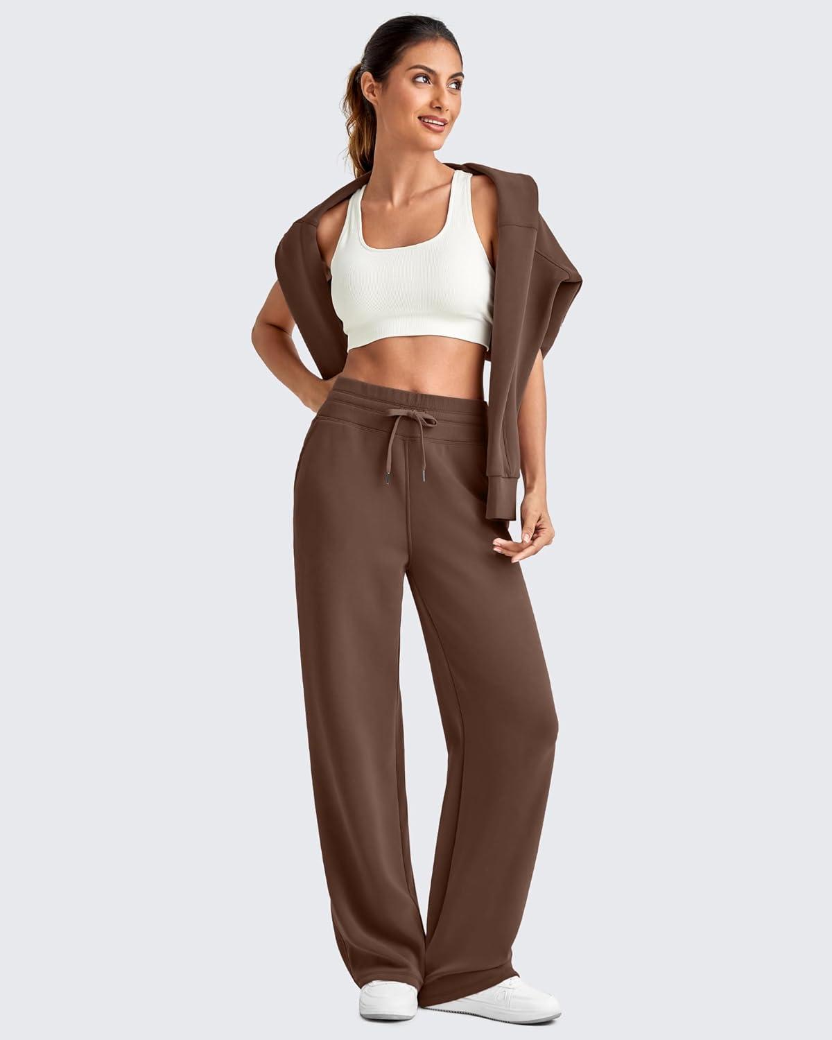 imageG4Free Smoofit Modal Soft Wide Leg Sweatpants for Women High Waist Drawstring Casual Lounge Pants with PocketsDark Coffee
