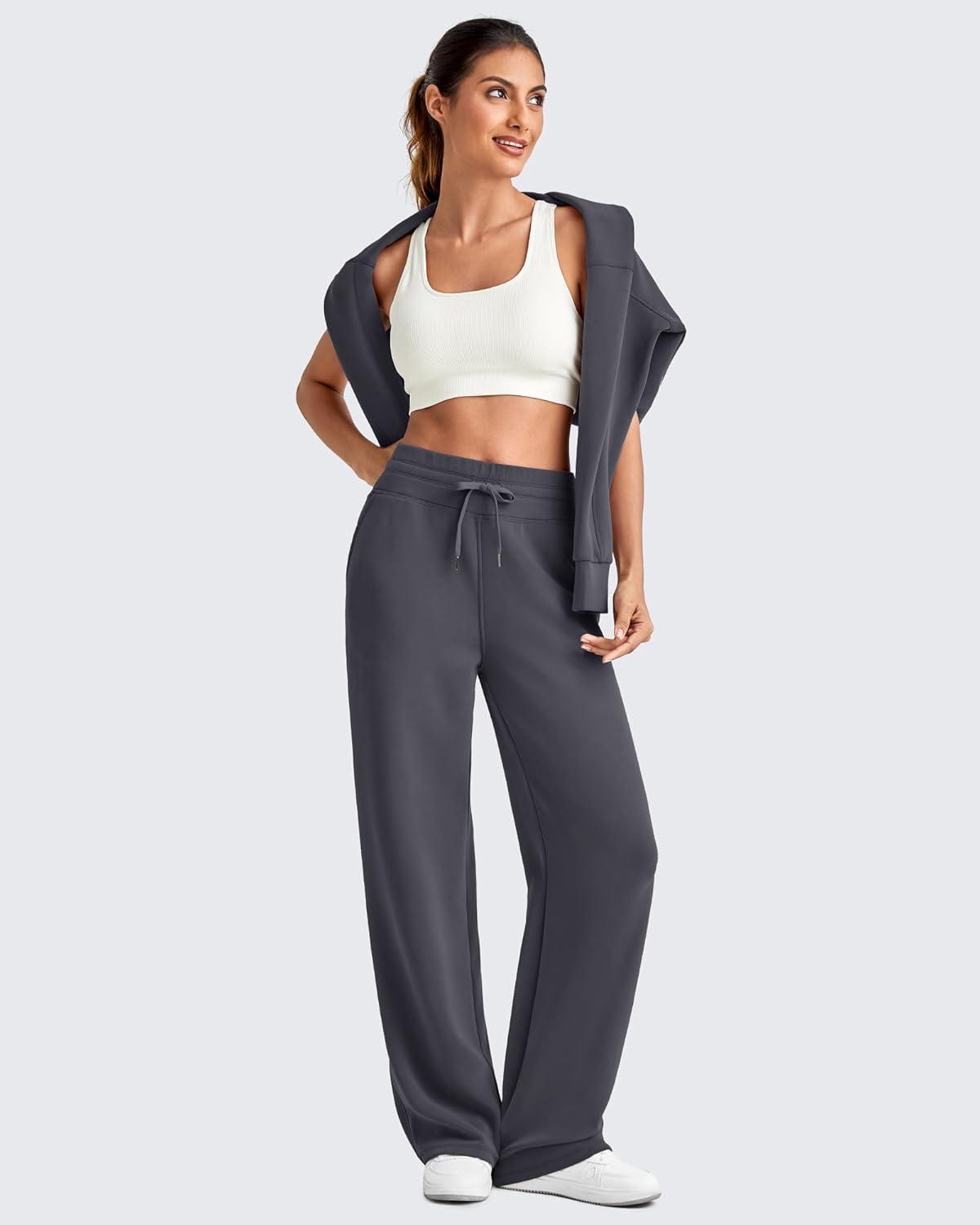 imageG4Free Smoofit Modal Soft Wide Leg Sweatpants for Women High Waist Drawstring Casual Lounge Pants with PocketsDeep Grey