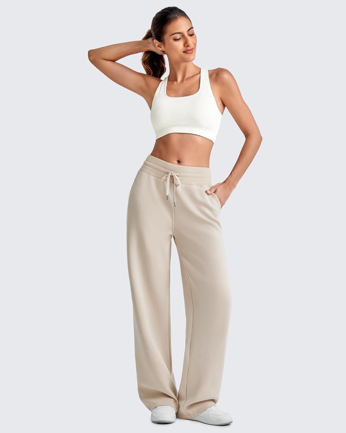 imageG4Free Smoofit Modal Soft Wide Leg Sweatpants for Women High Waist Drawstring Casual Lounge Pants with PocketsLight Khaki