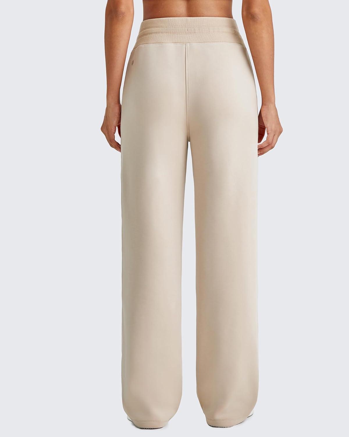 imageG4Free Smoofit Modal Soft Wide Leg Sweatpants for Women High Waist Drawstring Casual Lounge Pants with PocketsLight Khaki