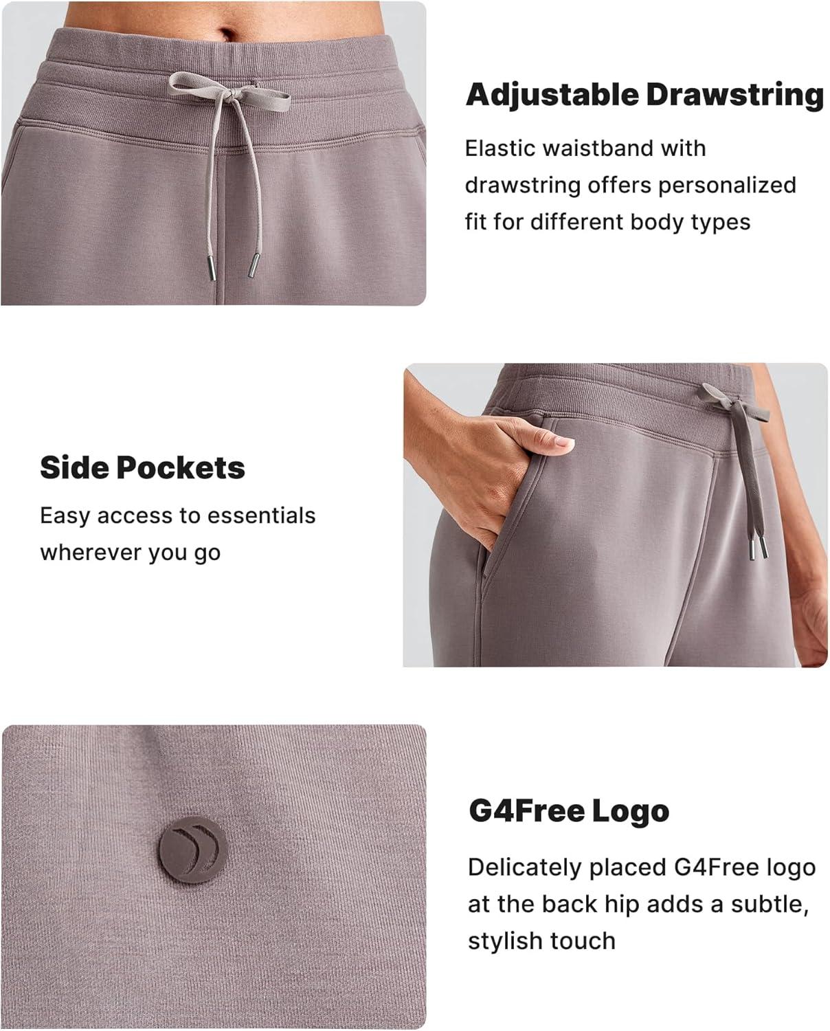 imageG4Free Smoofit Modal Soft Wide Leg Sweatpants for Women High Waist Drawstring Casual Lounge Pants with PocketsTaupe
