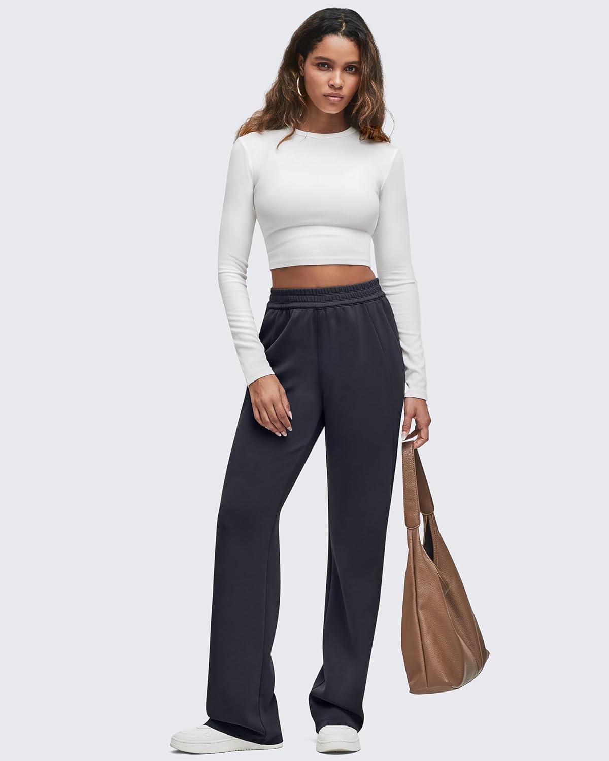 imageG4Free Smoofit Modal Soft Wide Leg Sweatpants for Women High Waisted Casual Lounge Travel Pants with PocketsBlack