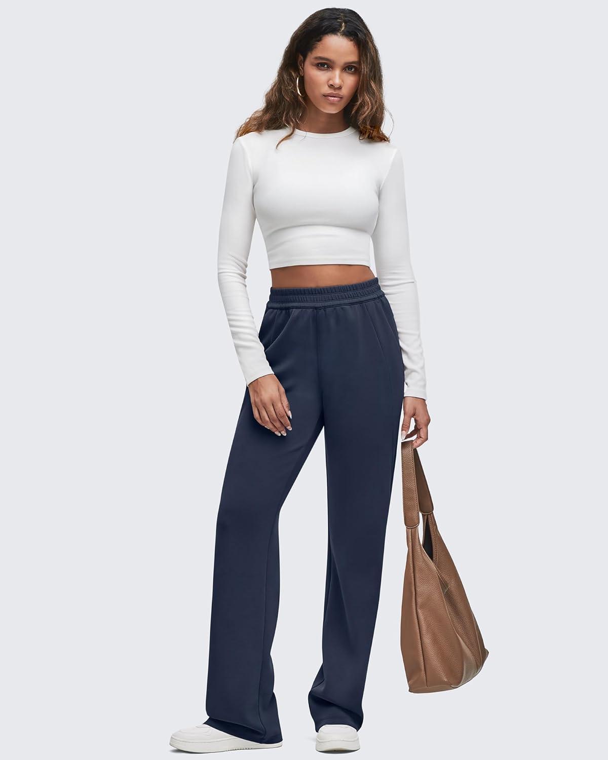 imageG4Free Smoofit Modal Soft Wide Leg Sweatpants for Women High Waisted Casual Lounge Travel Pants with PocketsDark Blue