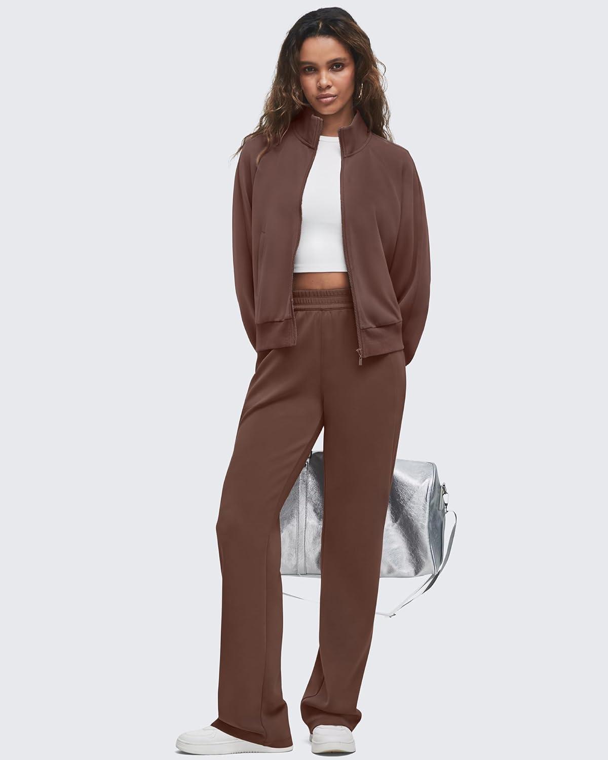 imageG4Free Smoofit Modal Soft Wide Leg Sweatpants for Women High Waisted Casual Lounge Travel Pants with PocketsDark Coffee