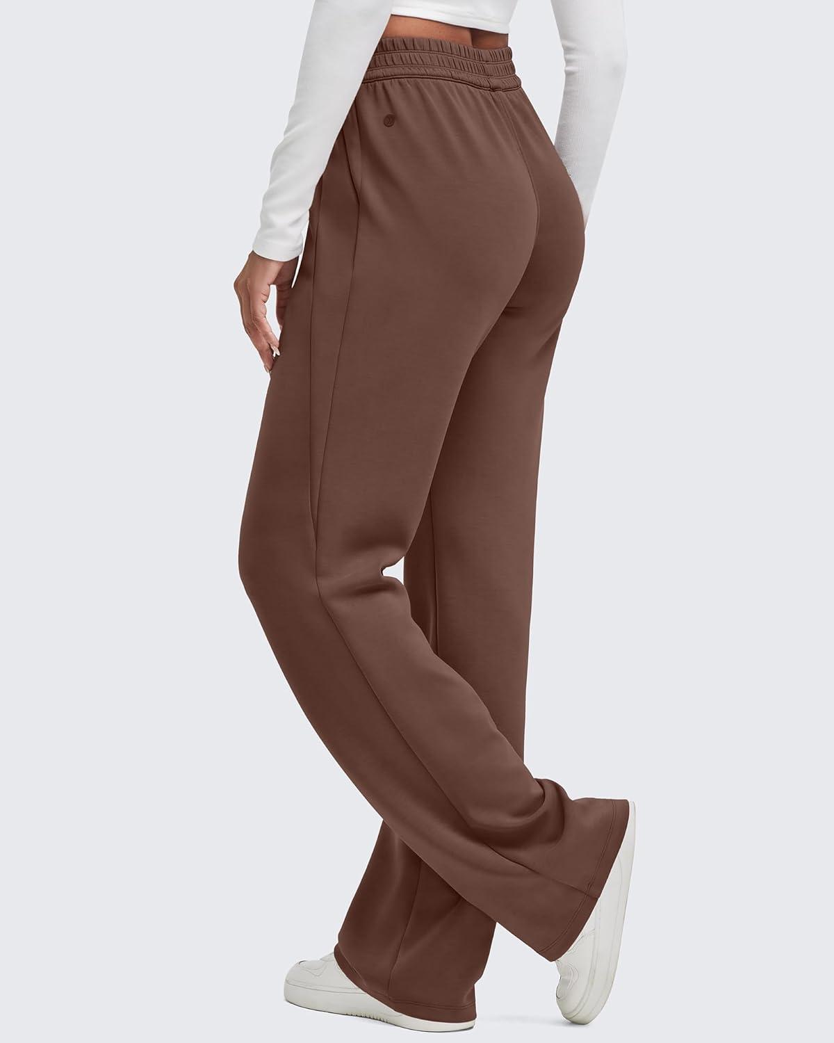 imageG4Free Smoofit Modal Soft Wide Leg Sweatpants for Women High Waisted Casual Lounge Travel Pants with PocketsDark Coffee
