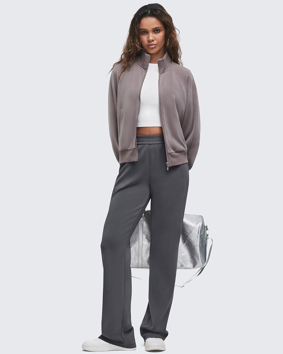 imageG4Free Smoofit Modal Soft Wide Leg Sweatpants for Women High Waisted Casual Lounge Travel Pants with PocketsDark Grey