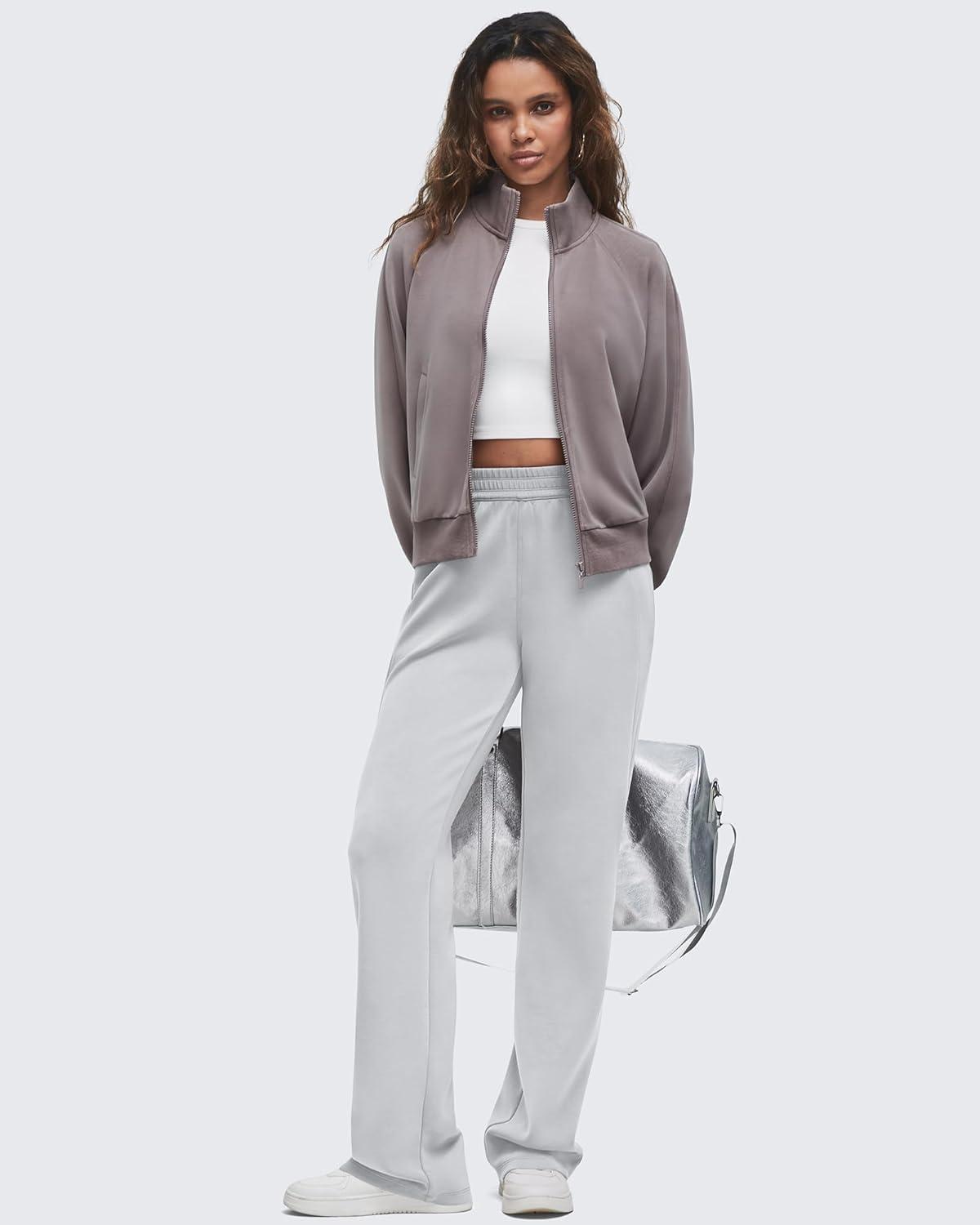 imageG4Free Smoofit Modal Soft Wide Leg Sweatpants for Women High Waisted Casual Lounge Travel Pants with PocketsLight Grey