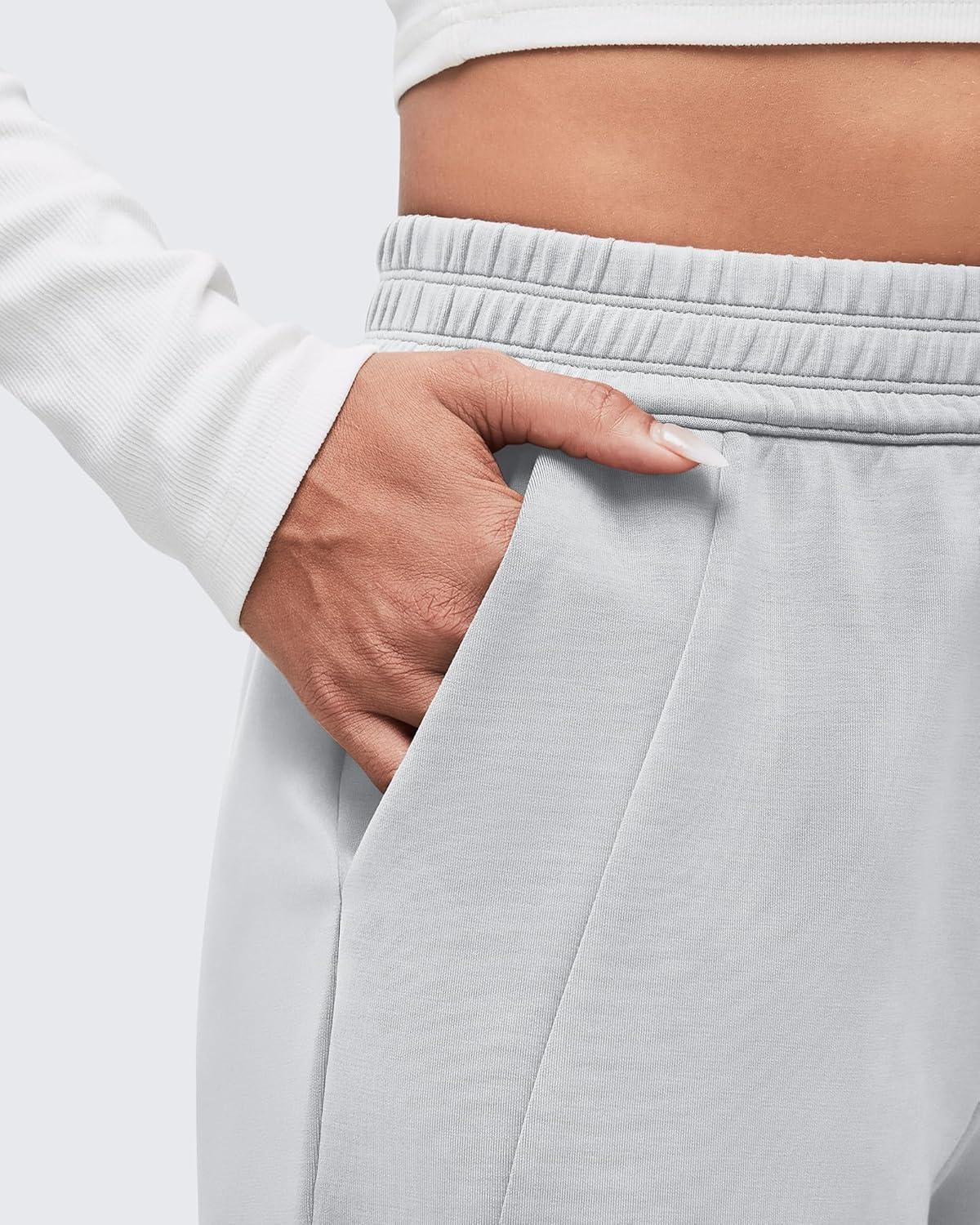 imageG4Free Smoofit Modal Soft Wide Leg Sweatpants for Women High Waisted Casual Lounge Travel Pants with PocketsLight Grey