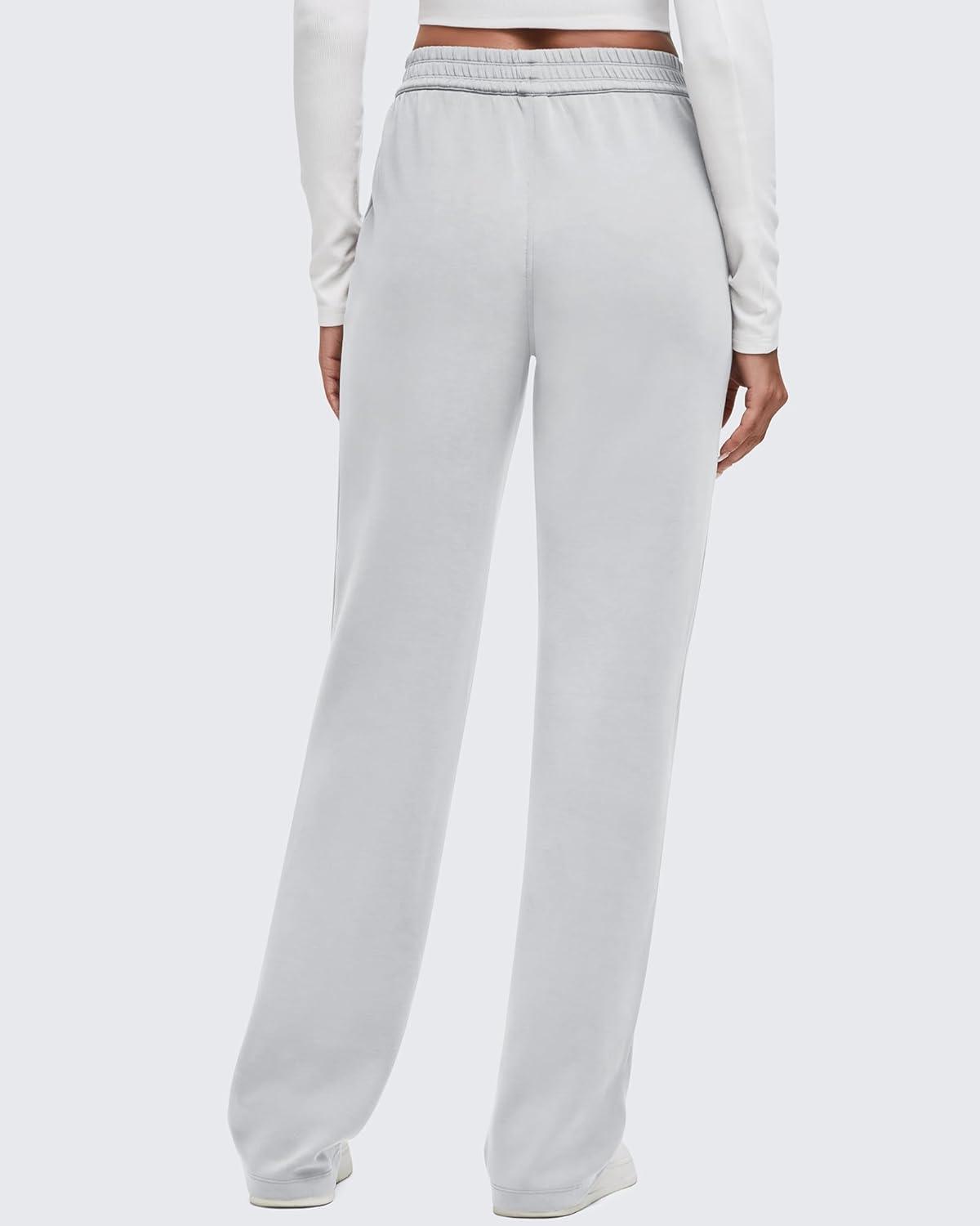 imageG4Free Smoofit Modal Soft Wide Leg Sweatpants for Women High Waisted Casual Lounge Travel Pants with PocketsLight Grey