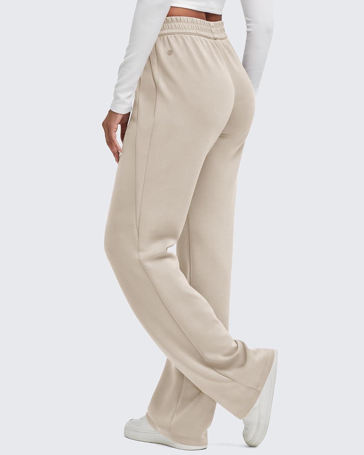 imageG4Free Smoofit Modal Soft Wide Leg Sweatpants for Women High Waisted Casual Lounge Travel Pants with PocketsLight Khaki
