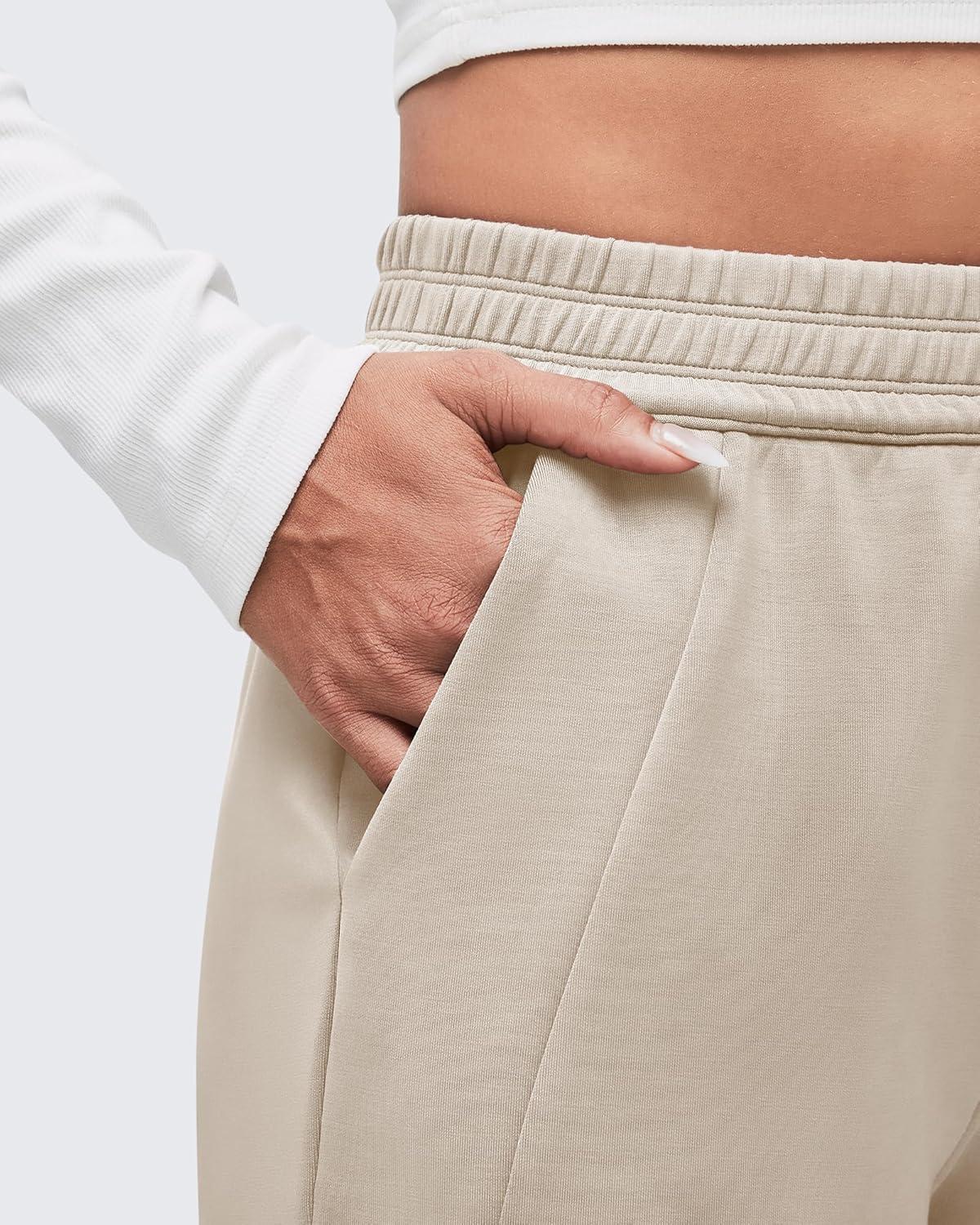imageG4Free Smoofit Modal Soft Wide Leg Sweatpants for Women High Waisted Casual Lounge Travel Pants with PocketsLight Khaki