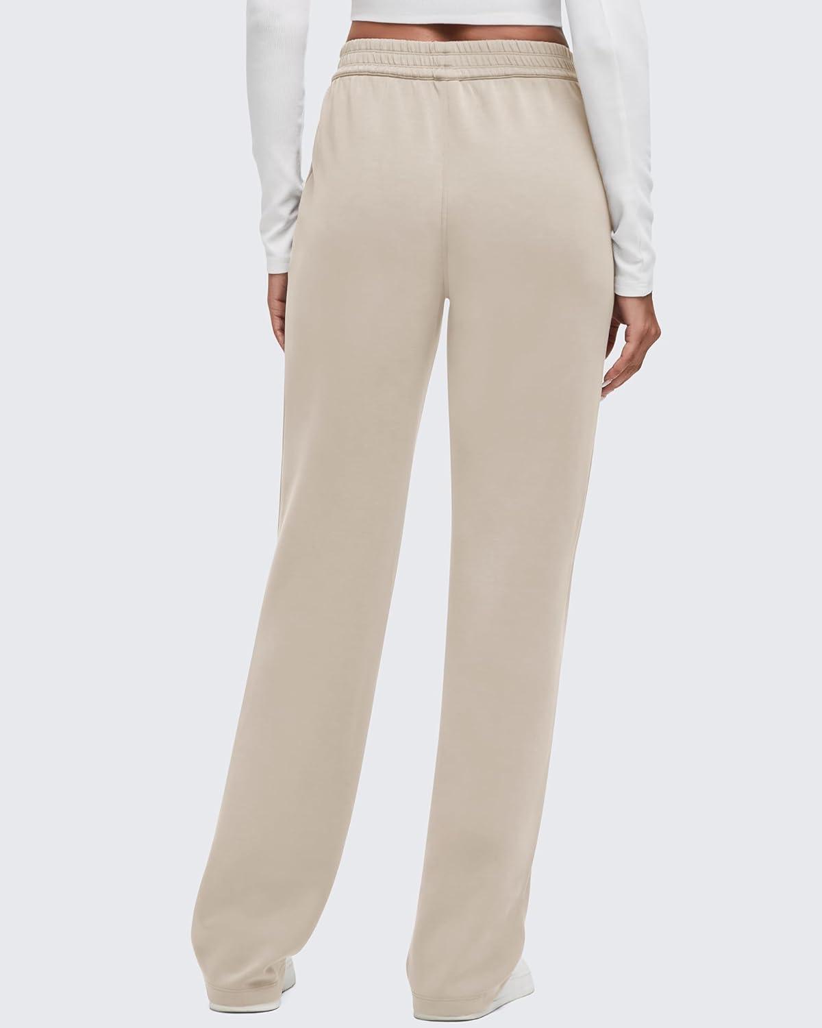 imageG4Free Smoofit Modal Soft Wide Leg Sweatpants for Women High Waisted Casual Lounge Travel Pants with PocketsLight Khaki