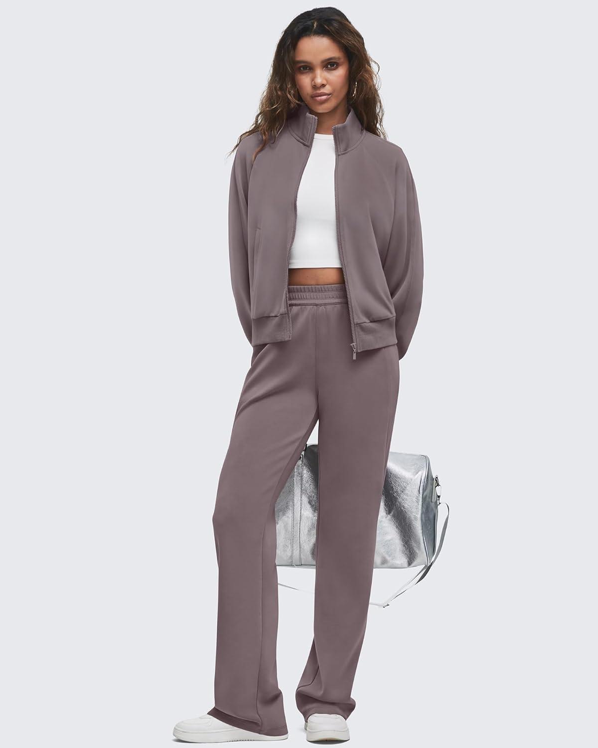 imageG4Free Smoofit Modal Soft Wide Leg Sweatpants for Women High Waisted Casual Lounge Travel Pants with PocketsTaupe