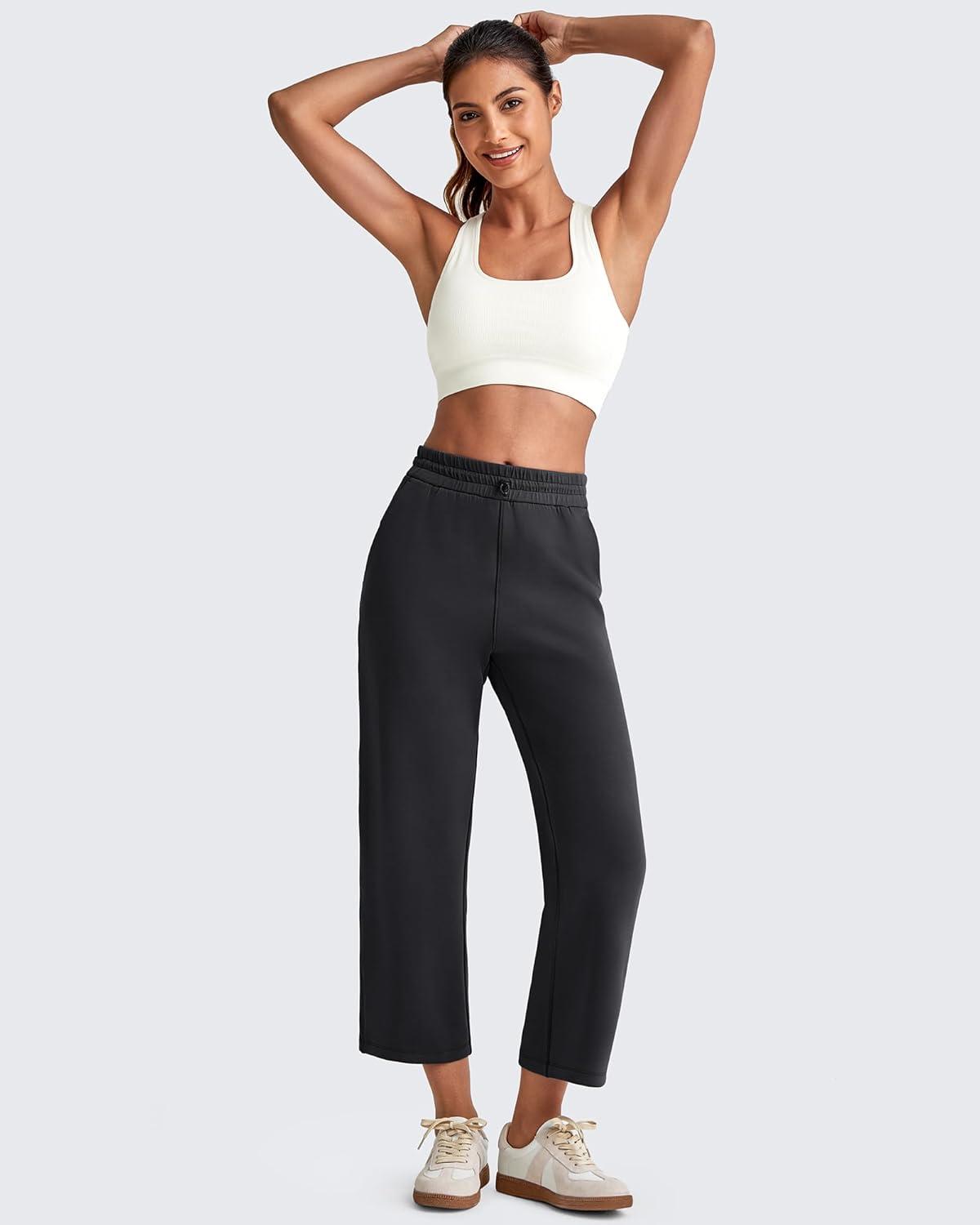 imageG4Free Smoofit Modal Soft Women Wide Leg Capri Sweatpants Adjustable Shockcord High Waist Casual Cropped Pants with PocketsBlack
