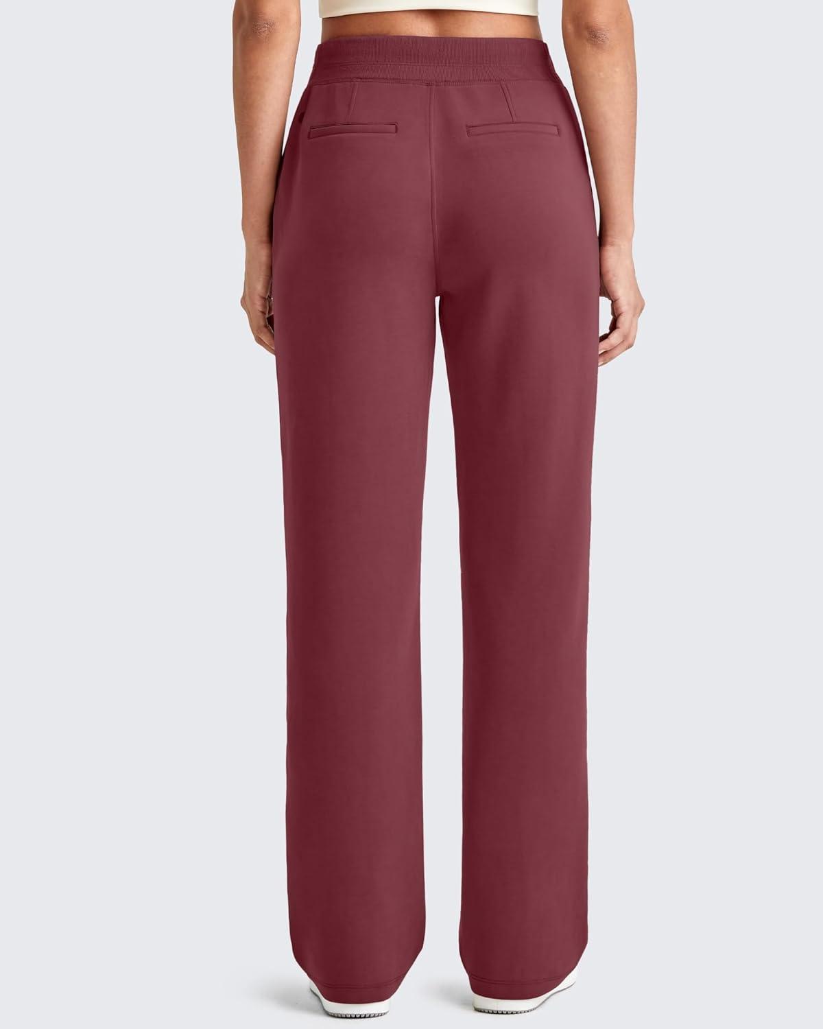 imageG4Free Smoofit Modal Soft Women Wide Leg Sweatpants Drawstring Casual Lounge Dress Pants with Pockets PetiteRegularTallDark Burgundy