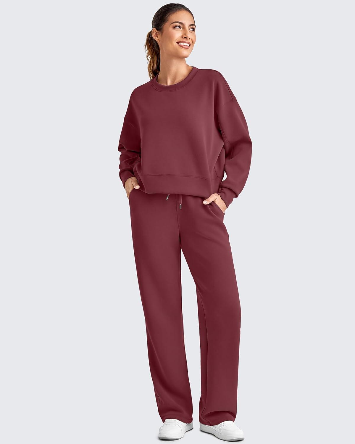 imageG4Free Smoofit Modal Soft Women Wide Leg Sweatpants Drawstring Casual Lounge Dress Pants with Pockets PetiteRegularTallDark Burgundy