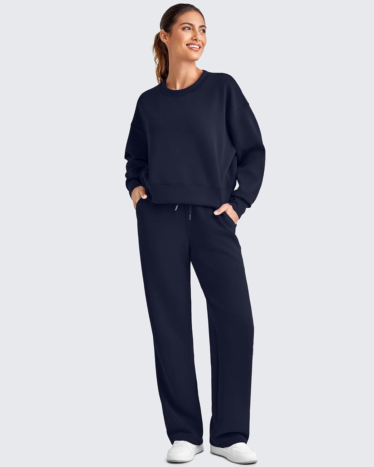 imageG4Free Smoofit Modal Soft Women Wide Leg Sweatpants Drawstring Casual Lounge Dress Pants with Pockets PetiteRegularTallDark Navy